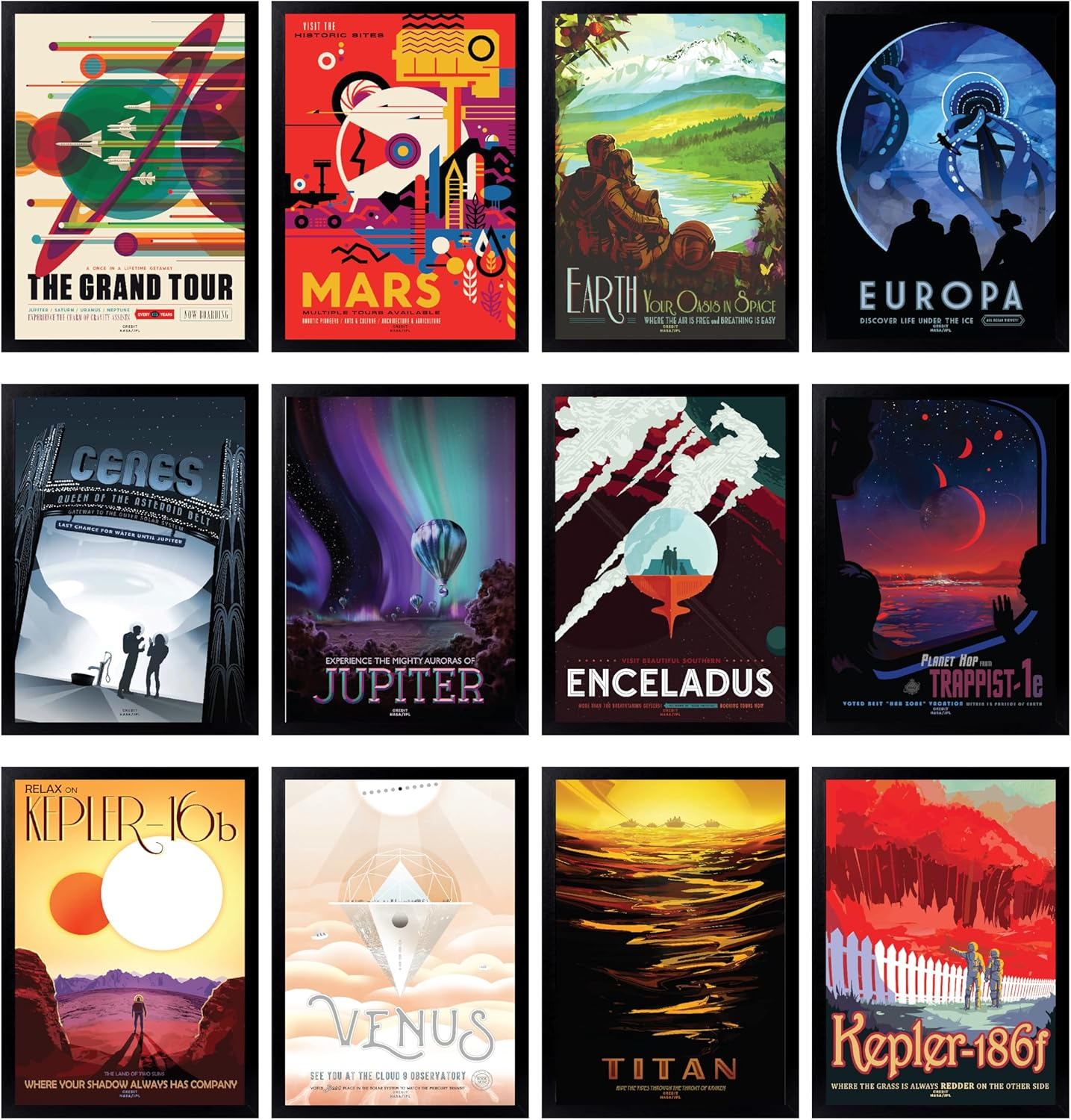 97 Decor Vintage Space Poster for Walls - Retro Space Wall Art, Space Grand Tour Travel Pictures Exoplanet Exploration Art Print, Retro Futurism Astronomy Mens Wall Decor (7X10 Unframed) image number 1