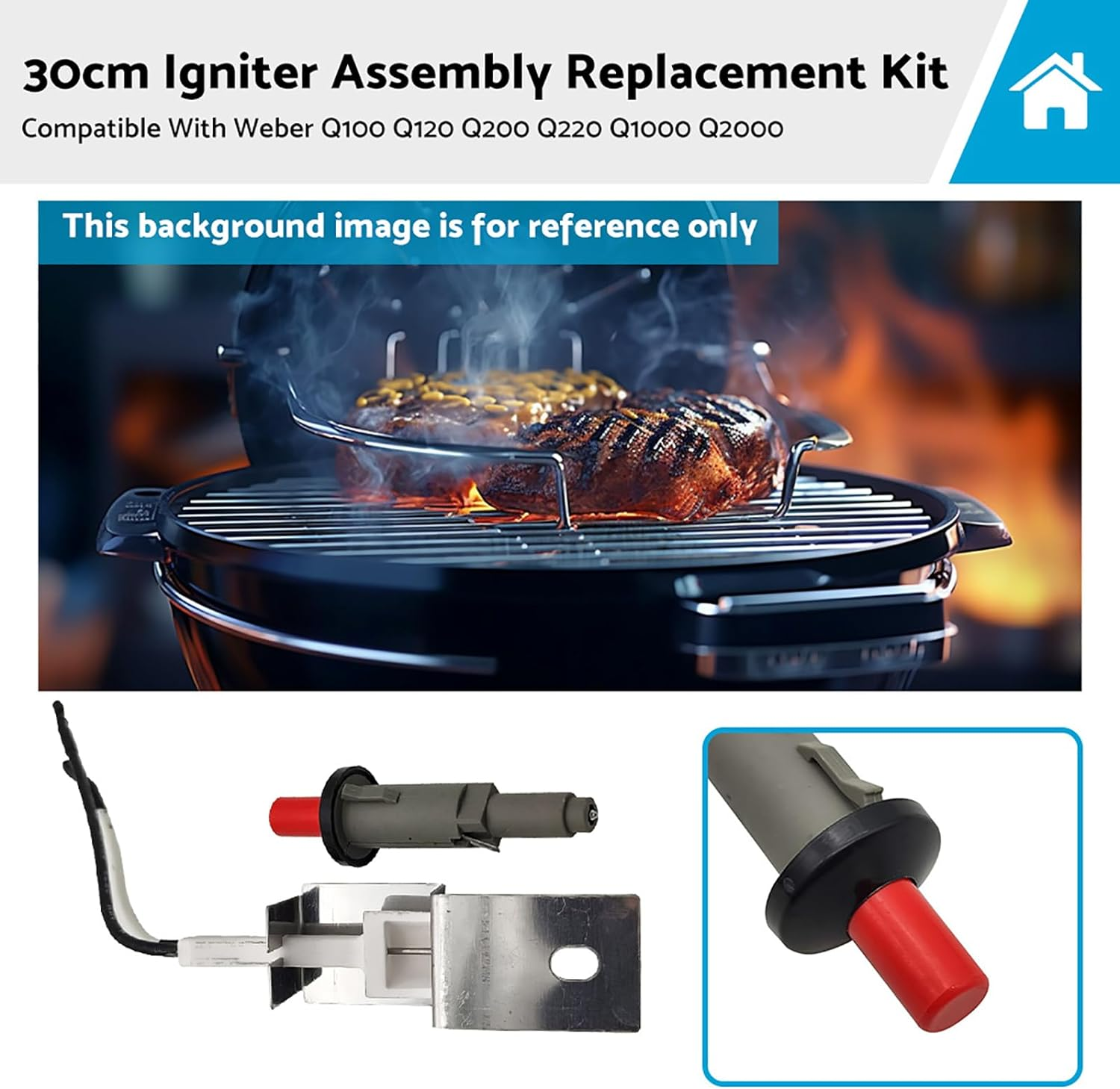 30Cm Igniter Assembly Replacement Kit Suitable for Weber Q100 Q120 Q200 Q220 Q1000 Q2000
