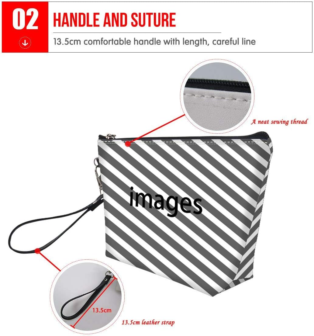 Mumeson Boston Bulldog and Flower Print Women Leather Trapezoid Toiletry Bag,Pink - Cat,Blue image number 4