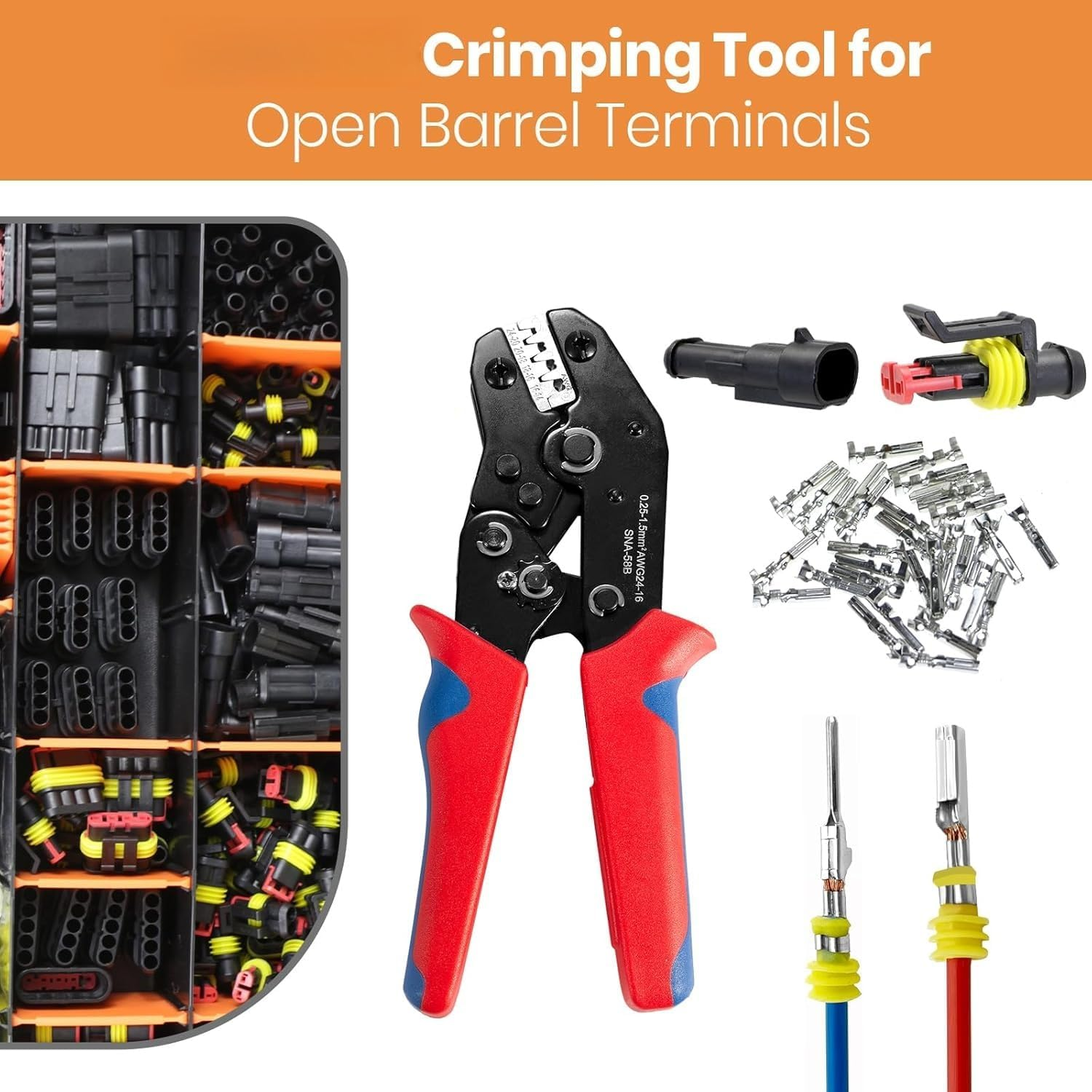 Wire Crimping Tool with Ratchet,Ratchet Wire Crimper Tool for Open Barrel Terminal Connectors, Electrical Crimping Tool for Molex Style Deutsch DELPHI AMP Dupont TYCO Terminals, 24-14 AWG image number 6