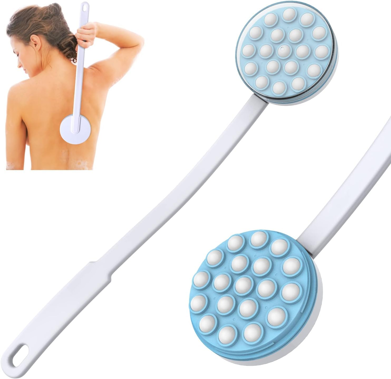 Back Lotion Applicator and Massager by Body Long Handheld Self-Handhled Easy Reach for Sunscreen, Cream, Shower Gel on Back, Legs and Feet (Blue, One Size) image number 2