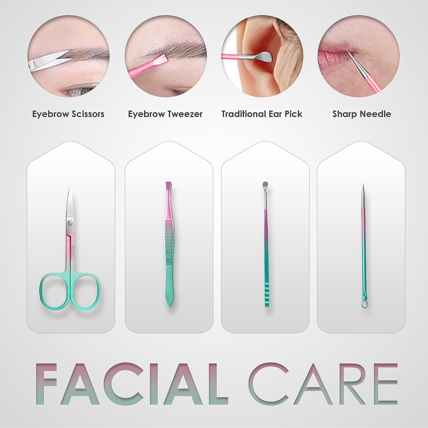 WOAMA Manicure Set Travel Nail Clippers 10-Piece Toenail Clippers Pedicure Kit Stainless Steel Nail Kit for Women - Rainbow image number 3