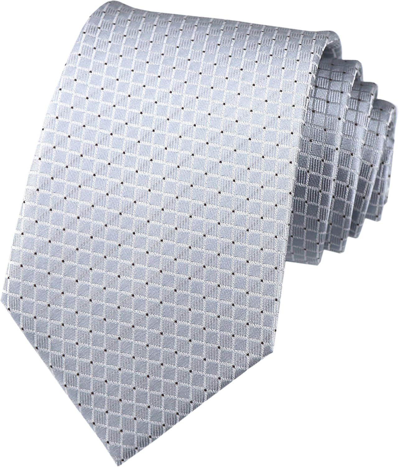 Secdtie Men'S Classic Checks Silver Jacquard Woven Silk Tie Formal Necktie image number 4