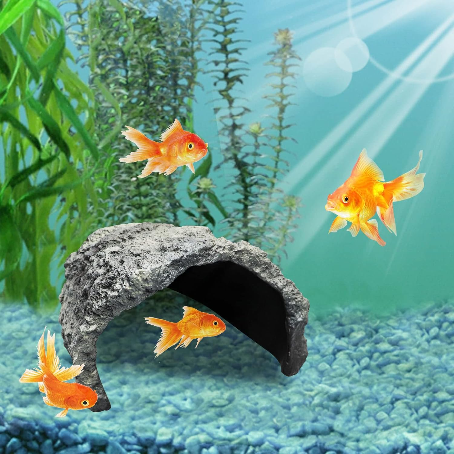 Extra Large Reptile Rock Hide Cave, Resin Fish Hide Cave, Fish Tank Aquarium Decorations Accessories, Small Animal Hide Habitat for Lizards Turtles Fish Bearded Dragon Axolotl 10.23&times;9.44&times;5.7 Inches