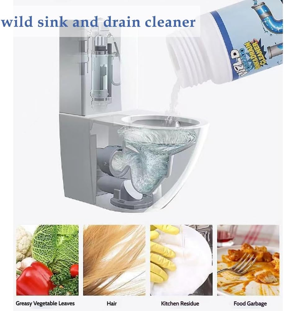 Acssart Drain Cleaner, Wild Tornado Sink and Drain Cleaner Powder, Wild Sink and Drain Cleaner, Pipeline Dredging Agent for Kitchen Bathroom, Powerful Fast Foaming Sink Drain Cleaner (1 Pcs) - 2 Pcs image number 4