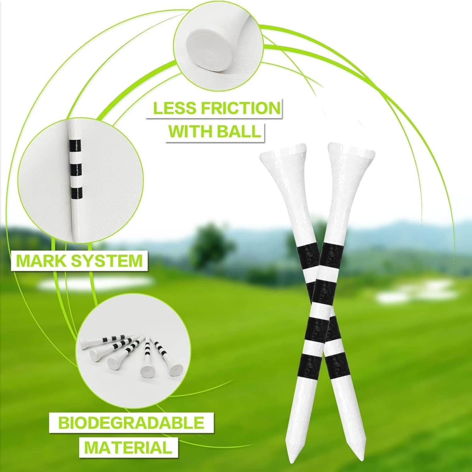 GAIVEK 100 Pcs Natural Wood/Bamboo Golf Tees 70Mm, Durable Biodegradable Reduce Friction & Side Spin, More Durable and Stable Golf Tees image number 1