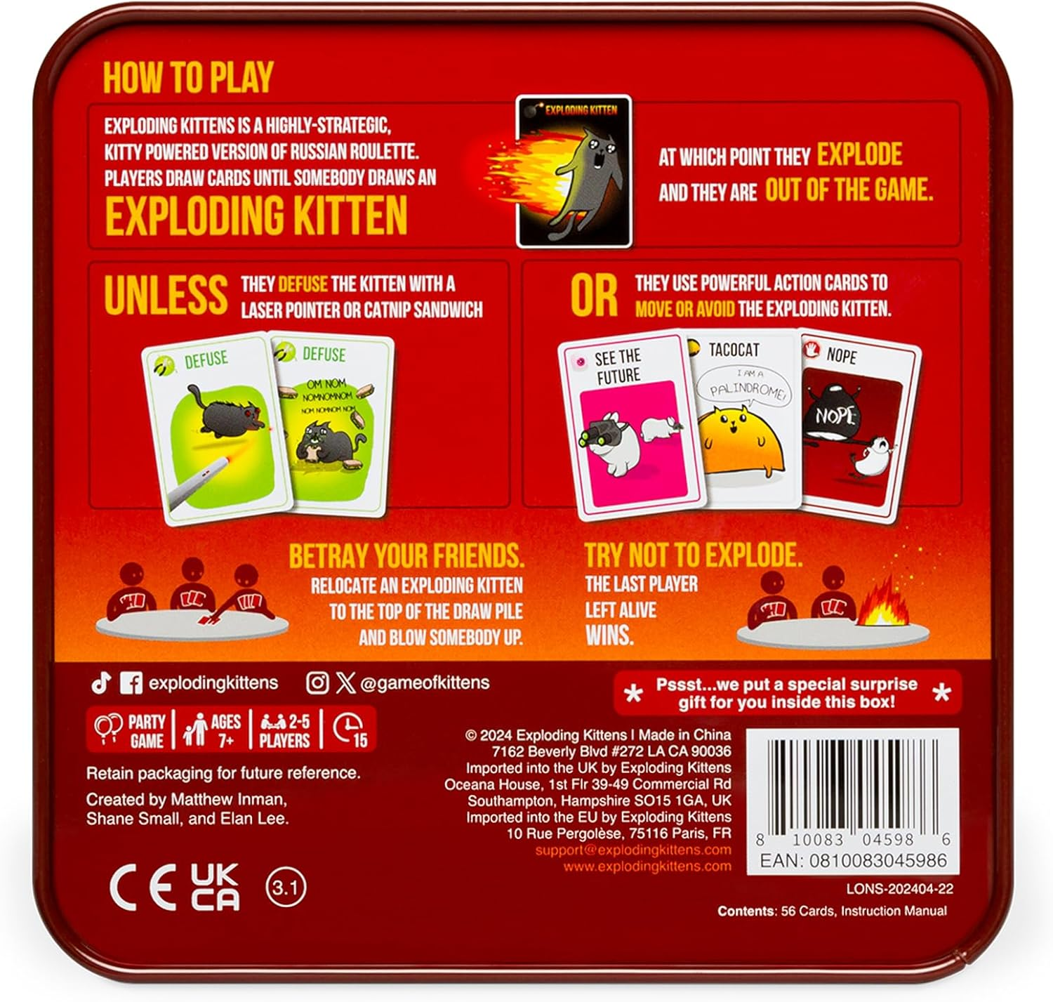 Exploding Kittens Original Edition | Exclusive Tin Box Edition | Easy Family-Friendly Party Games - Card Games for Adults, Teens & Kids - 2-5 Players image number 1