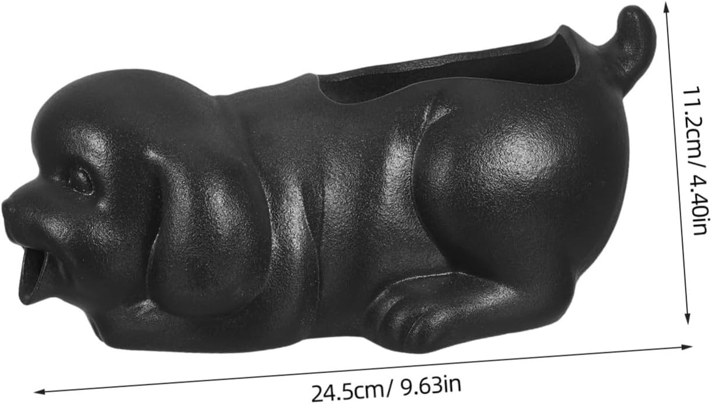 Ceramic Dog Fountain Spitter for Fish Tank and Garden Decor Waterfall Feature Jar for Green Plant Growth Clean Water Circulation Aquarium and Outdoor Patio Waterfall Ornament - Black image number 2