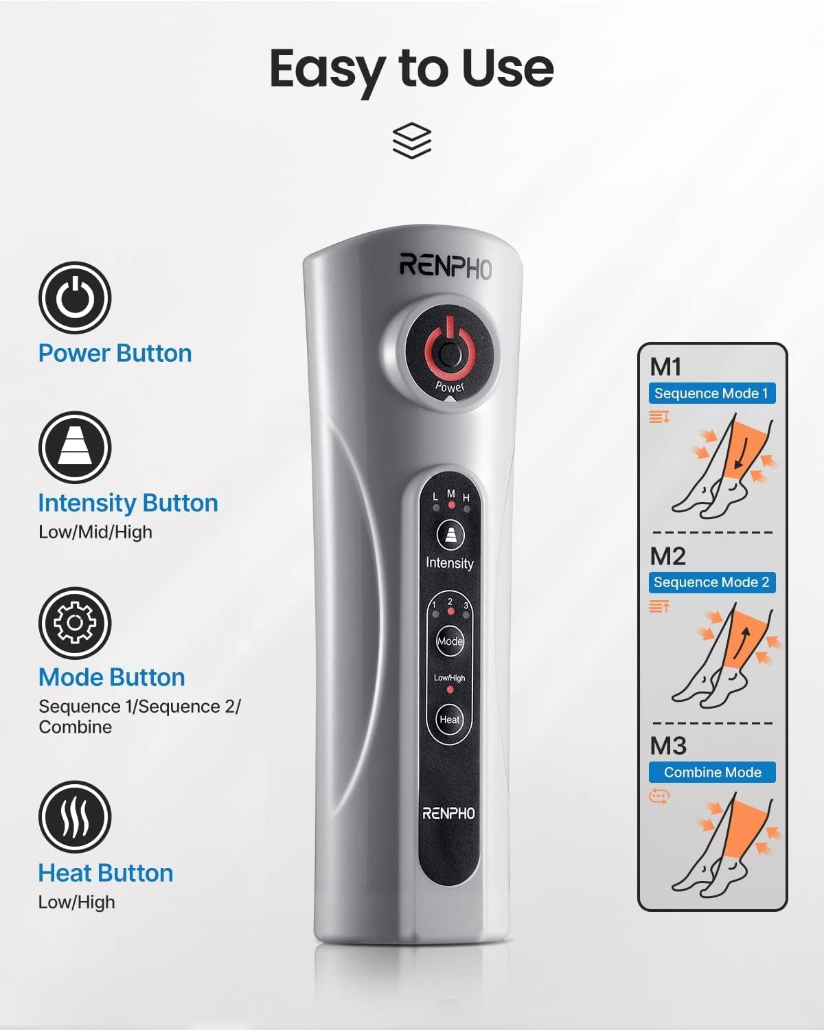 RENPHO Leg Massager with Heat for Father Mother, Air Compression Calf Massager Boost Blood Circulation and Relieve Muscle Stiffness