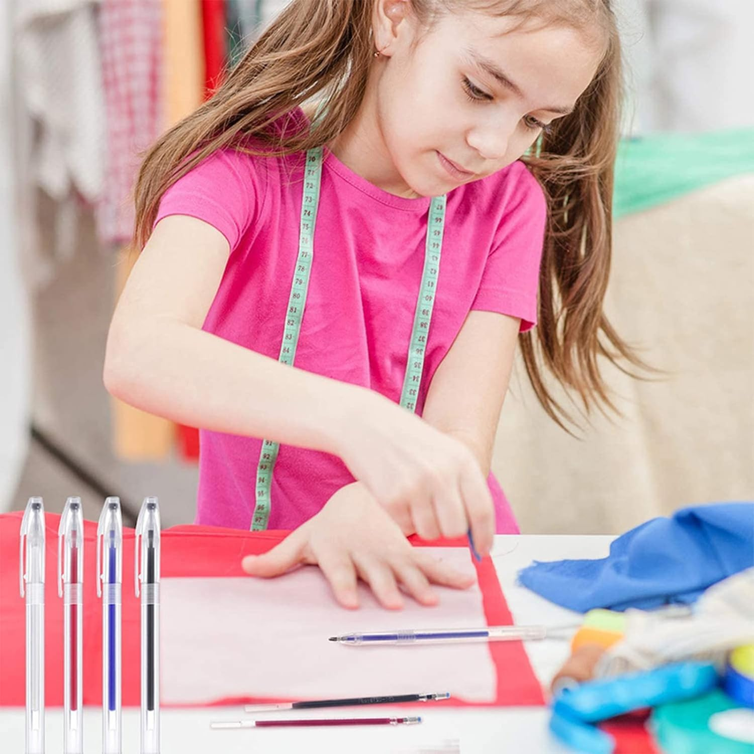 4 Colors Heat Erasable Fabric Pen Set, 8PCS Heat Erase Pen Shells with 40PCS Refills and 1Pcs Pen Storage Bag, Fabric Marking Pens for Sewing, Quilting, Leather, Dressmaker, Cloth