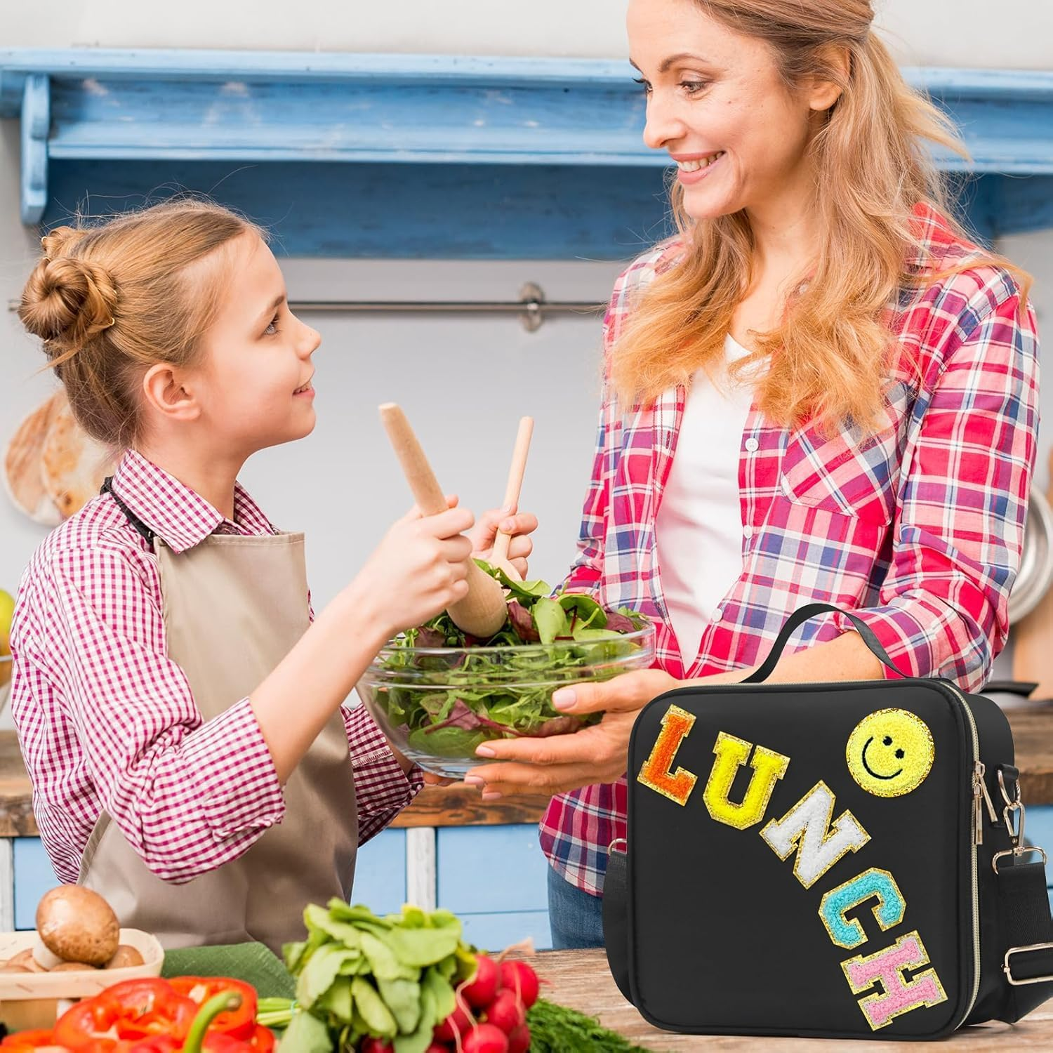 Insulated Lunch Bag Women Lunch Box Kids for Teen Girls Boys, Cute Preppy Lunch Boxes with Adjustable Shoulder Strap, Waterproof Nylon Lunchbox Lunch Bags for School Work Picnic