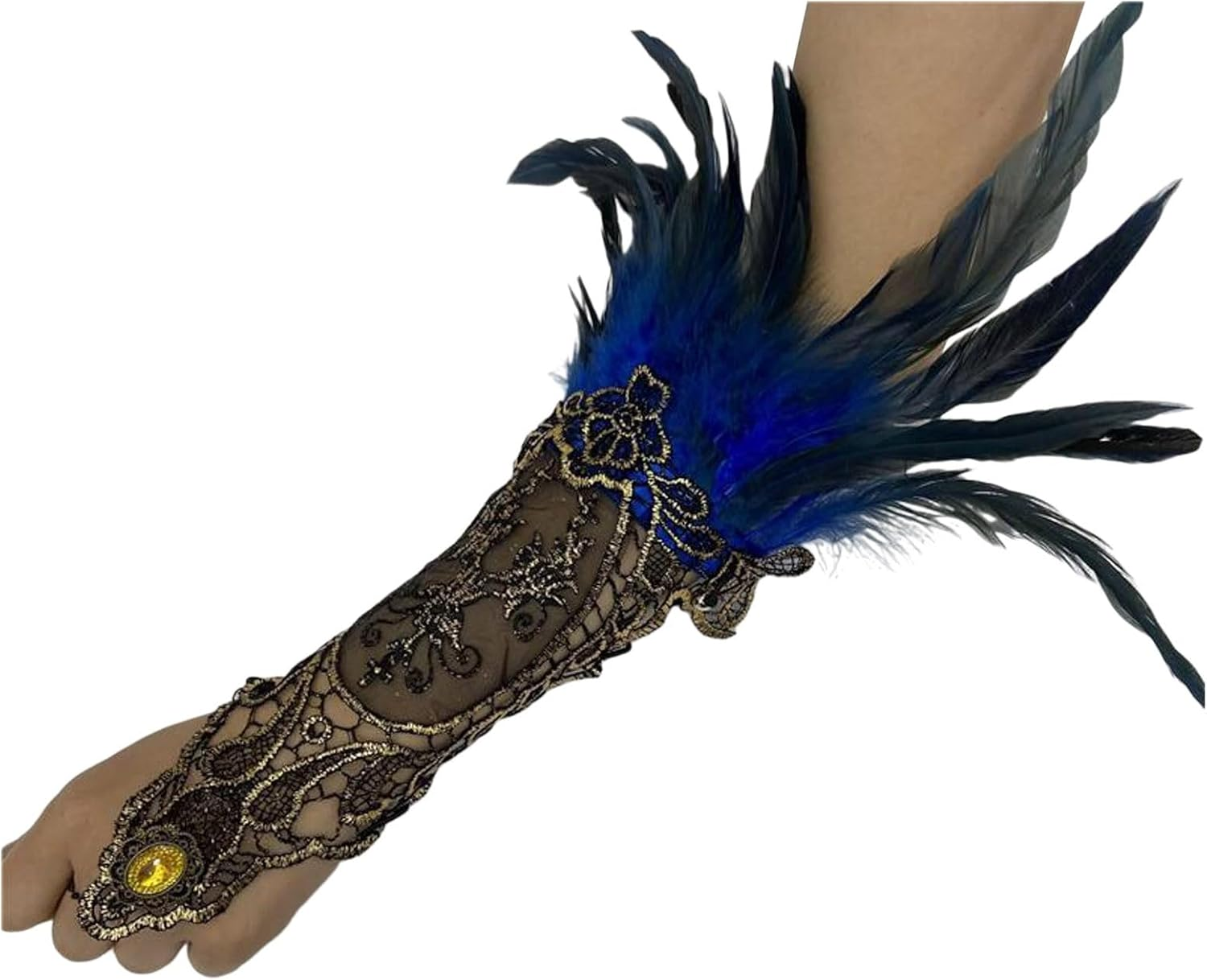 Generic Lace Feather Gloves for Women Witch Angel Costume Accessories Swan Wings Wrist Bands 1920S Sexy Black Gloves - A03-Bk2 image number 2