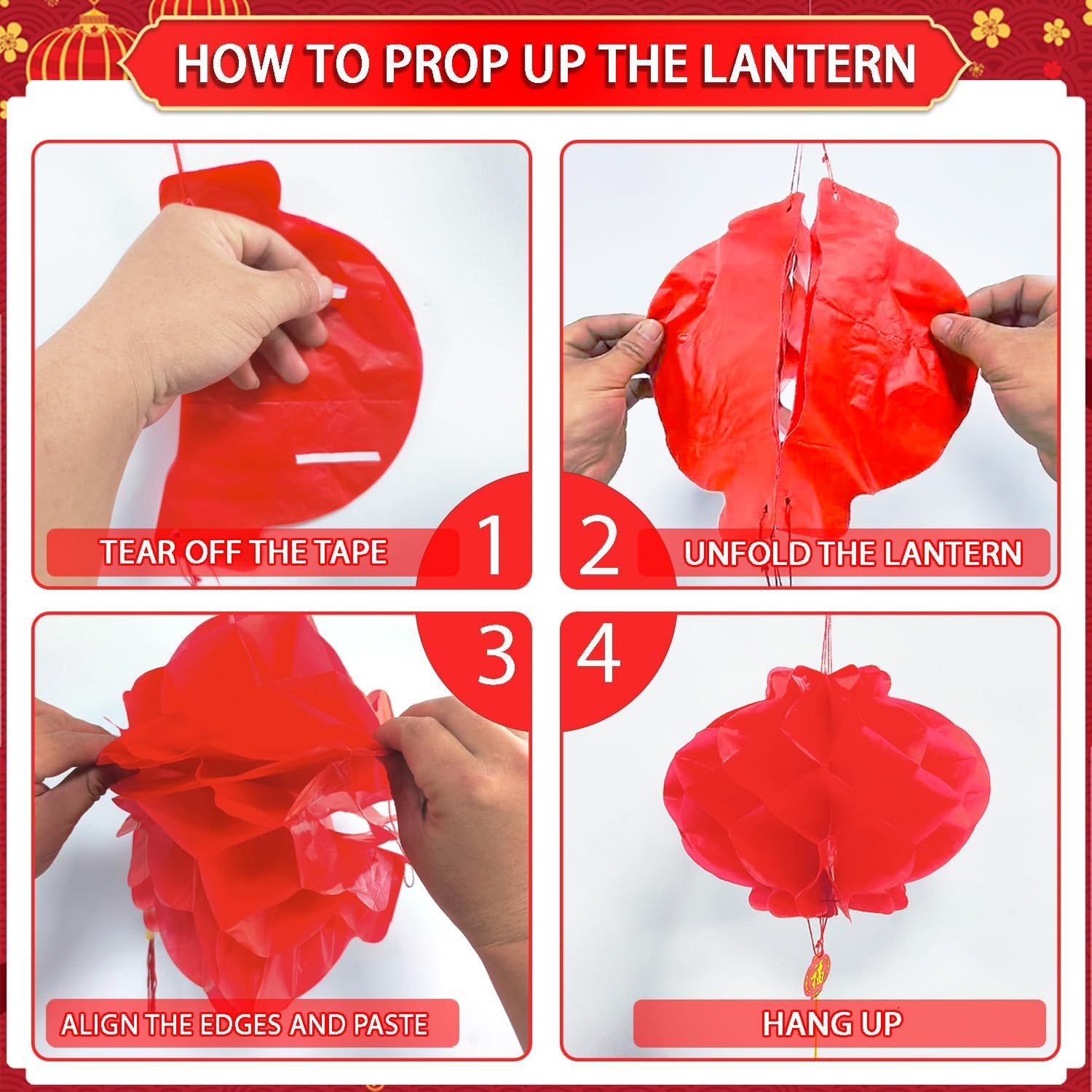 20 Pcs 12 Inch Red Chinese Paper Lanterns Festival Decorations for New Year, Chinese New Year, Spring Festival, Wedding, Birthday Party image number 5