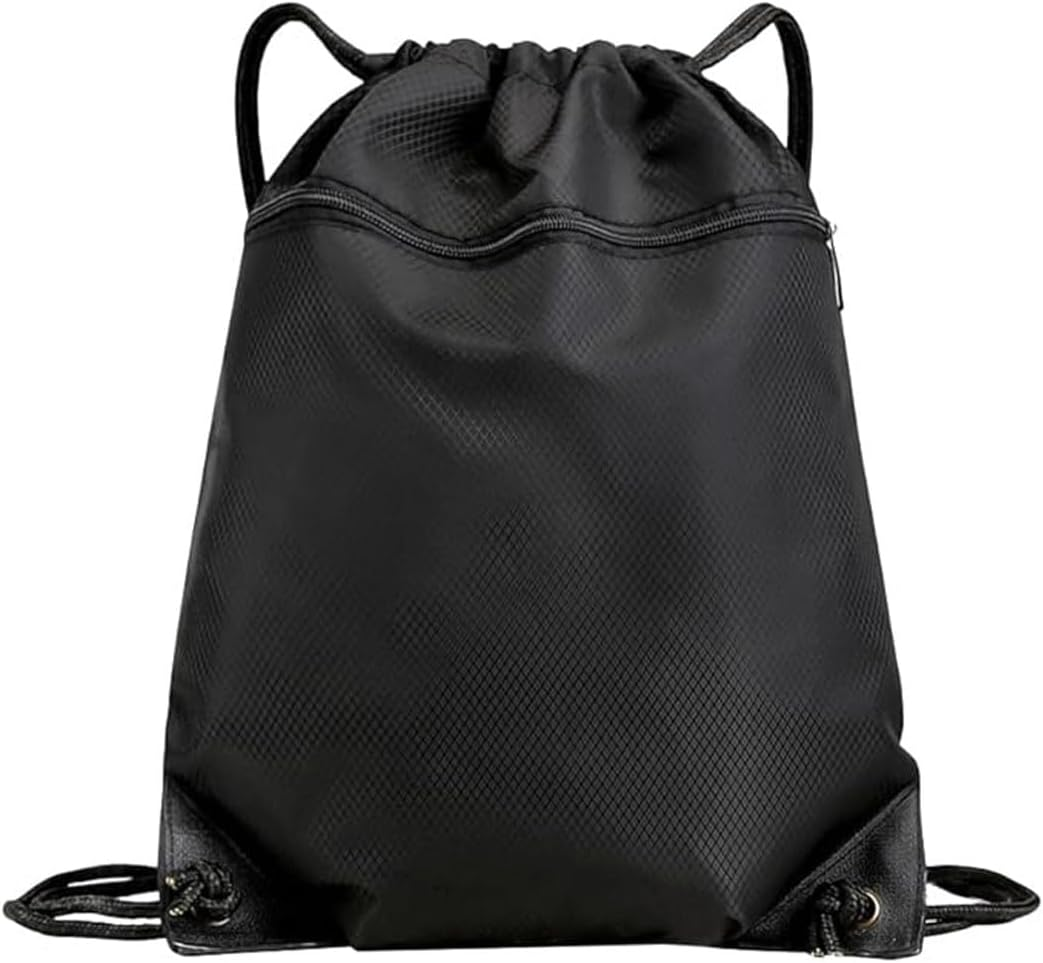 Drawstring Backpack Bag,Waterproof Back Sack Sport Gym Sackpack Bag Basketball Bag,Leisure Hiking Bag Travel Camping Bag Swim Bag with Zip Pocket Shoulder Thick Straps image number 5