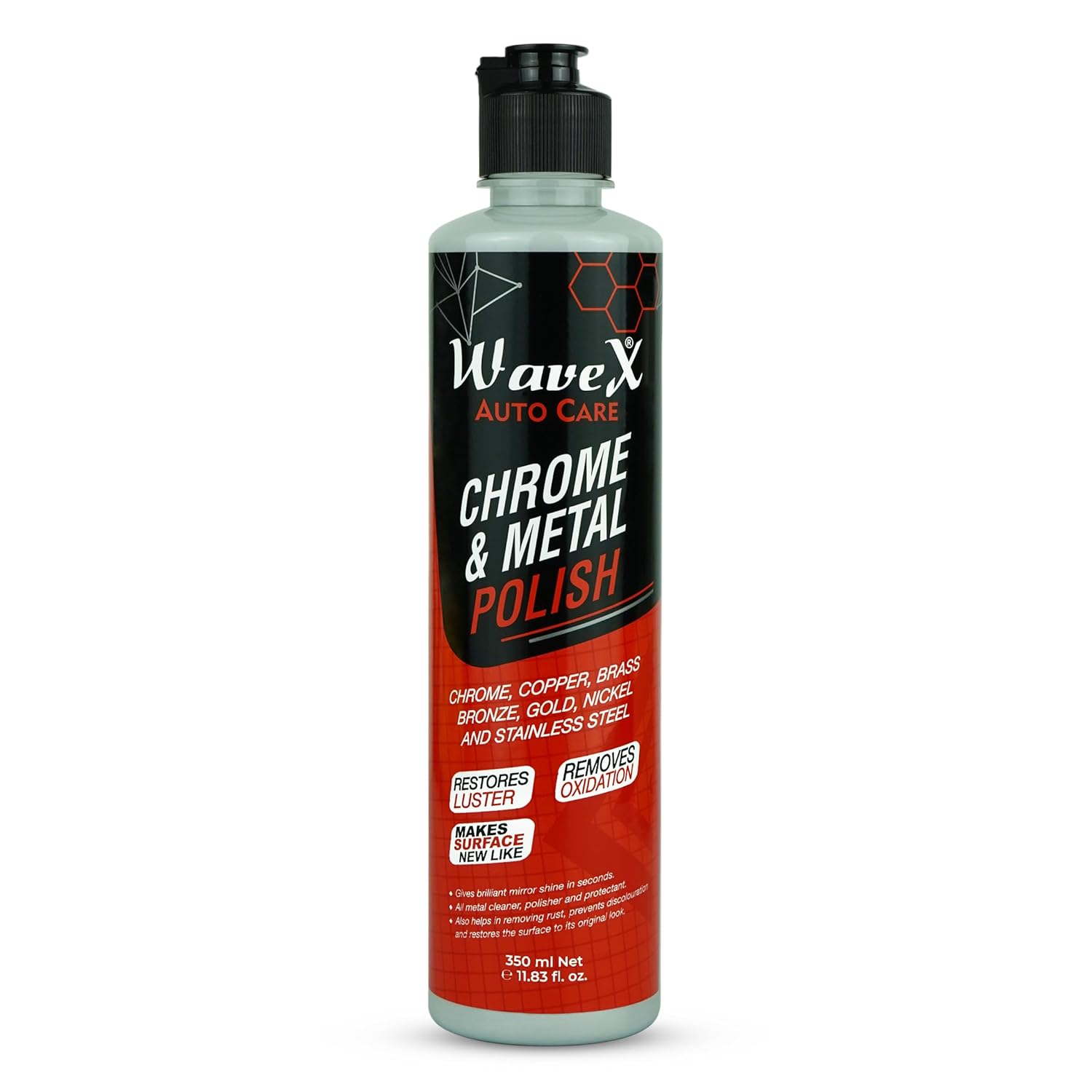 Wavex Metal Polish 350Ml for Chrome, Copper, Brass, Bronze, Gold, Nickel and Stainless Steel. Removes Oxidation and Discoloration. image number 1