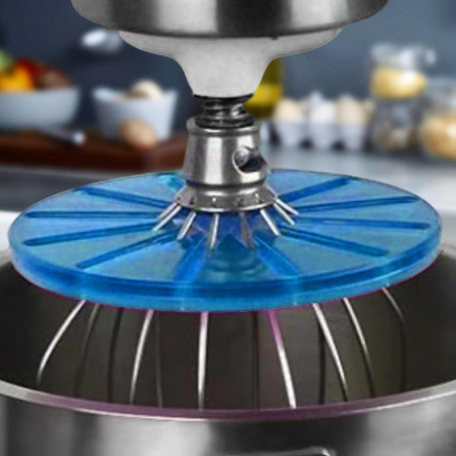 Round Stand Mixer Wiper, Anti-Splatter Baffle for 6-Wire Whisks, Bowl Wiper Attachment for Easy Cleaning, Multi-Purpose Kitchen Tool Splatter Guard, Wear-Resistant Kitchen Gadget - Blue image number 4
