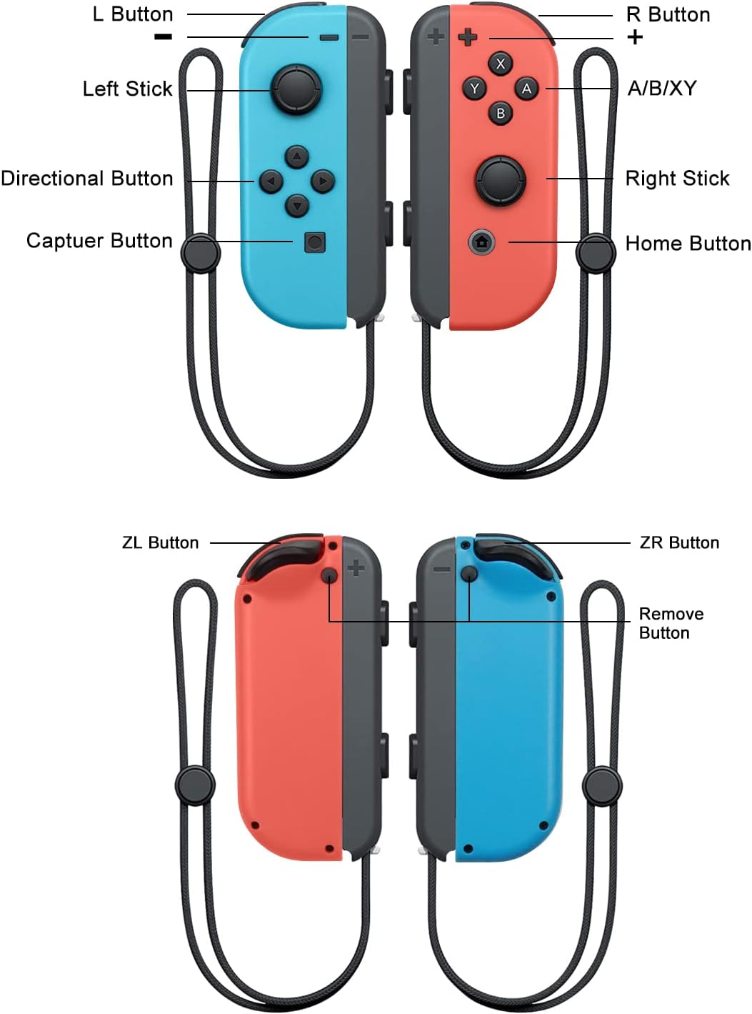 Upgraded Joy Cons for Switch/Lite/Oled, Wireless Replacement for Switch Joycon Support Wake-Up Function and 6-Axis Gyroscope, L/R Switch Controllers Joycon with Wrist Straps (Blue and Red) - Purple And Yellow image number 2