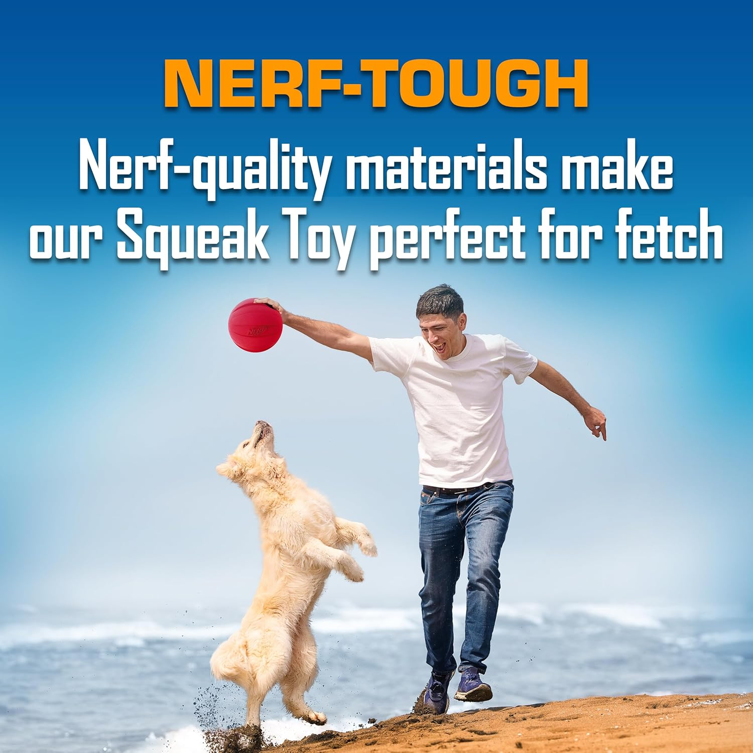 Nerf Dog Classic Ball Dog Toy with Interactive Squeaker, Lightweight, Durable and Water Resistant, 3.8 Inches, for Medium/Large Breeds, Two Pack, Green and Red image number 6