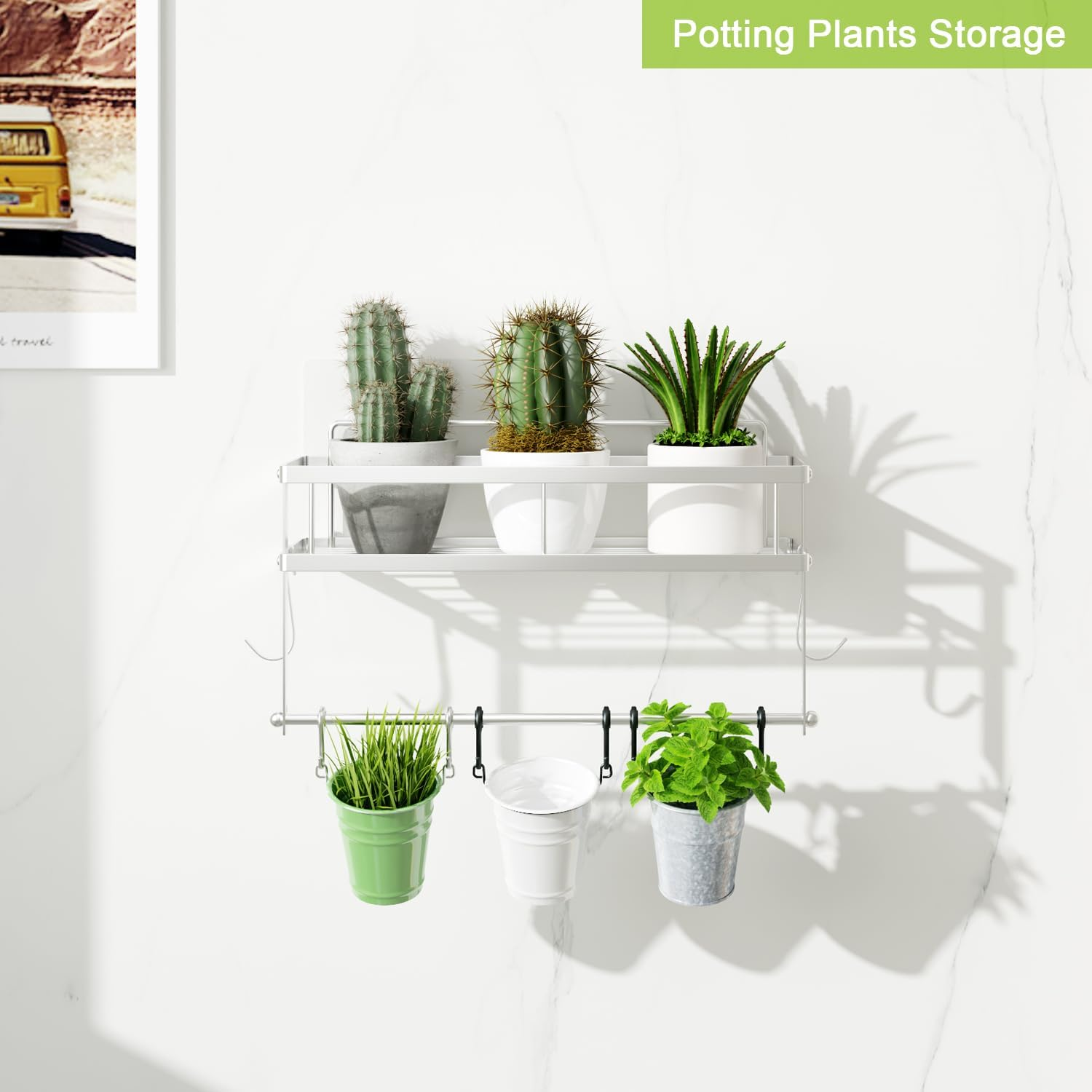 ESOW Paper Towel Holder with Shelf Storage, Adhesive Wall Mount 2-In-1 Basket Organizer for Kitchen & Bathroom, Durable Metal Wire Design, Stainless Steel 304 Brushed Nickel Finish