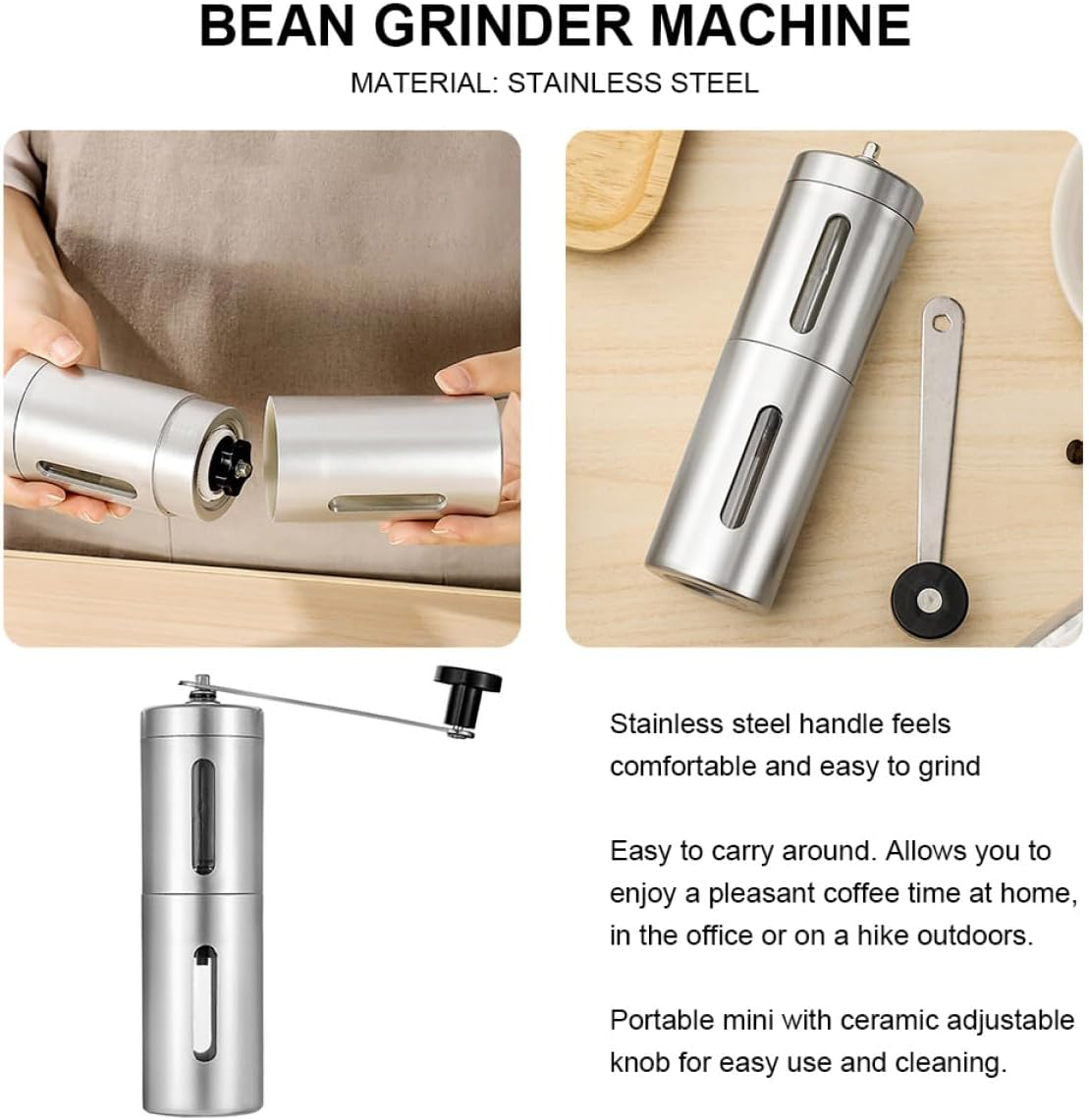 SWETRACE Manual Stainless Steel Coffee Mill Grinder for Espresso Beans Portable Hand Coffee Bean Grinder Suitable for Home and Travel image number 4