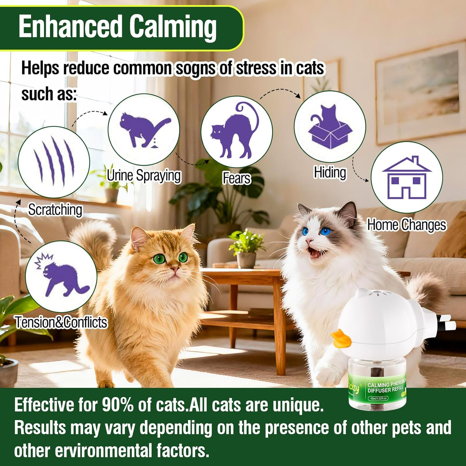 Cat Calming Pheromone Diffuser and Spray,Natural Stress-Reducing Formula for Cats,Promote Relaxation and Calmness,Easy to Use,Cat Stress Liquid,Au Diffuser(2 Refills+1 Spray) image number 5