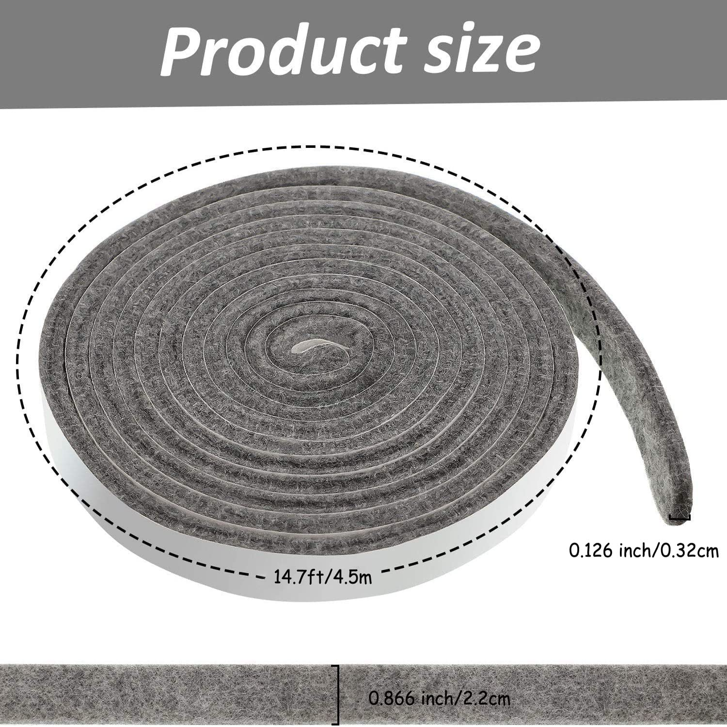 Smoker Gasket Seals,High Temp Grill Gasket Replacement,Self Stick Grey Fire Smoker Seal, BBQ Gasket Tape Self Stick Felt 14Ft Long, 7/8" Wide, 1/8" Thick