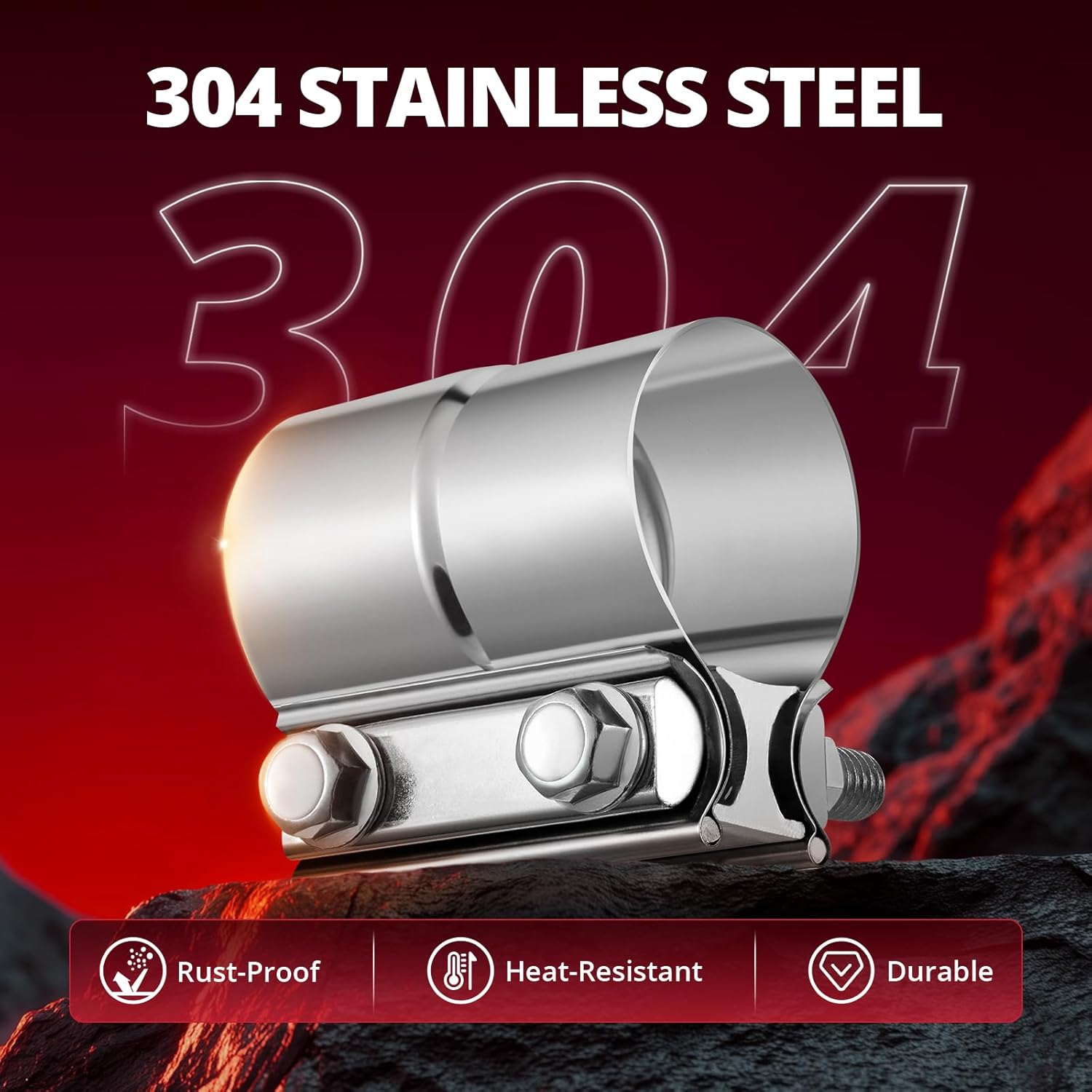 EVIL ENERGY 2.25Inch 2 1/4 Lap Joint Exhaust Band Clamp Exhaust Repair Preformed 304 Stainless Steel 2Pcs image number 1