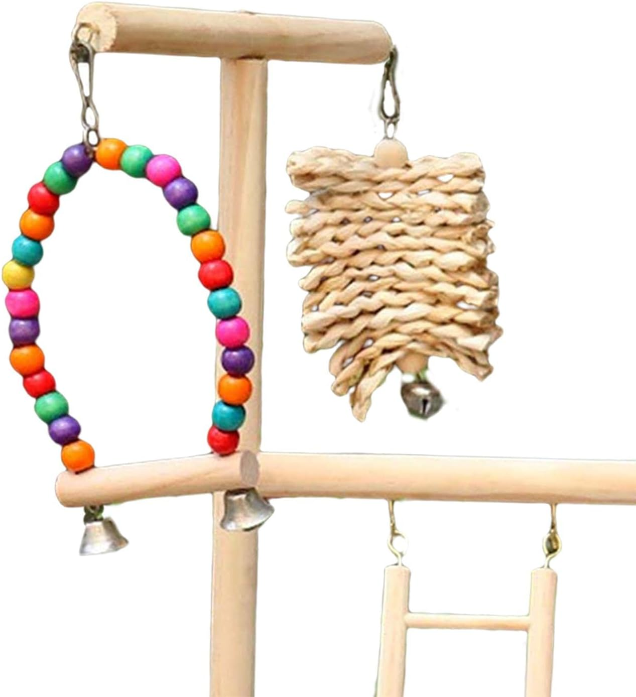 Pet Parrot Playstand Playground with Feeder Wood Perch Gym Playpen Climbing Ladder Toys for Budgie Cockatiel Parakeet image number 4