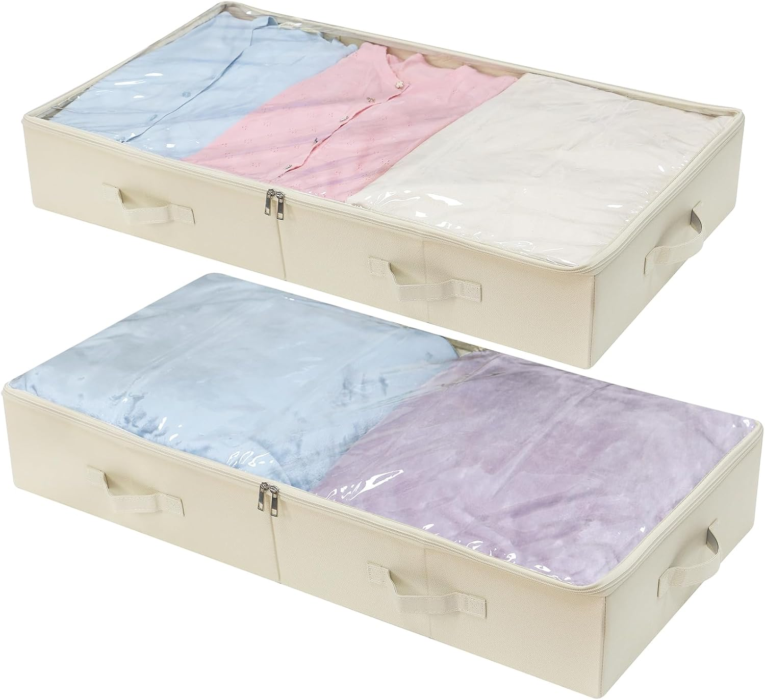 Iwill CREATE PRO Pack of 2, Folding Zip Lidded under Bed Storage Boxes, Good for Shoes, Duvets, Clothes,Toys Organiser, Light Gray