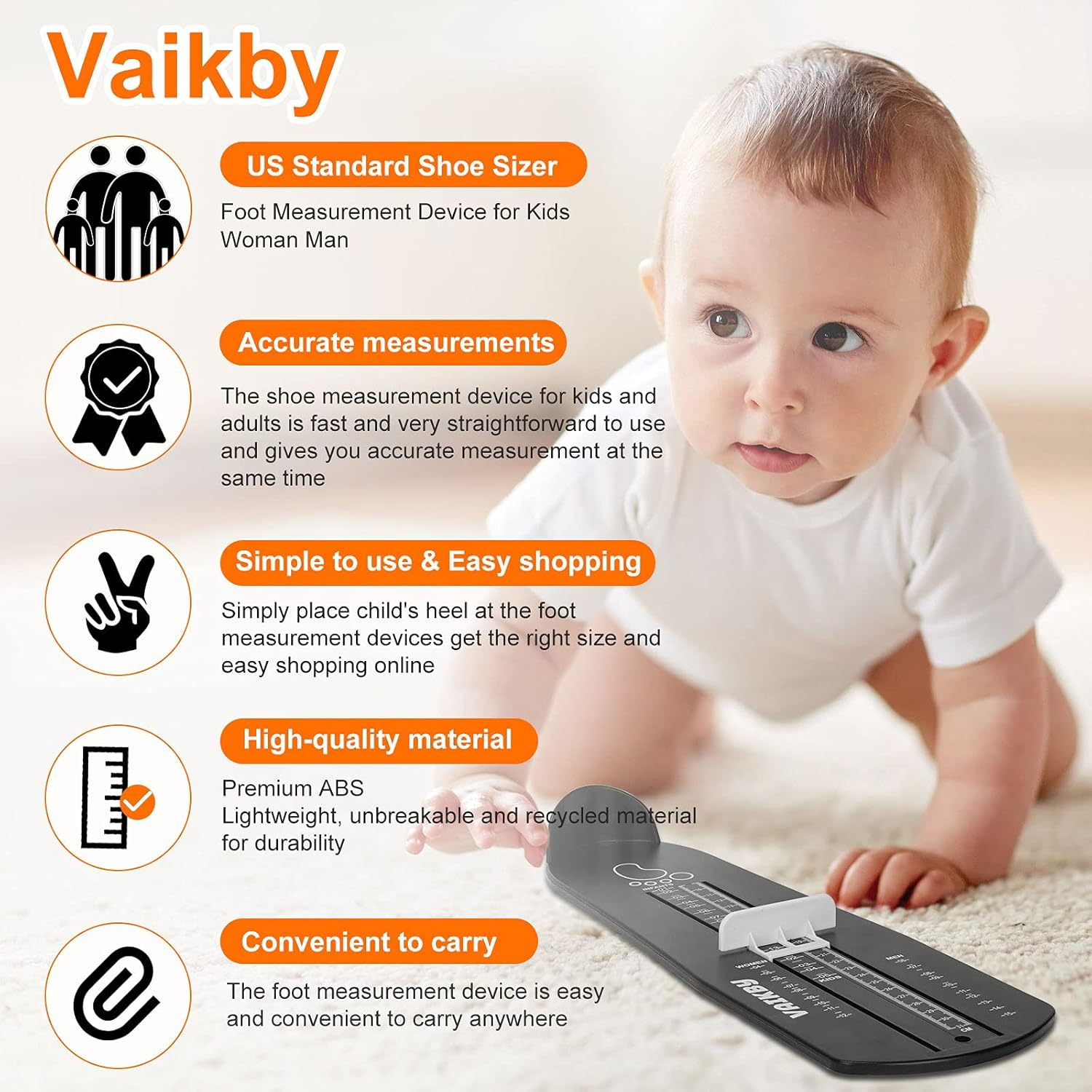 Vaikby Foot Measurement Device, Shoe Sizer Measuring Devices Ruler Sizer for Kids Adults, Buy Kids Shoes Online Simply with a Foot Measuring Device, Black, All