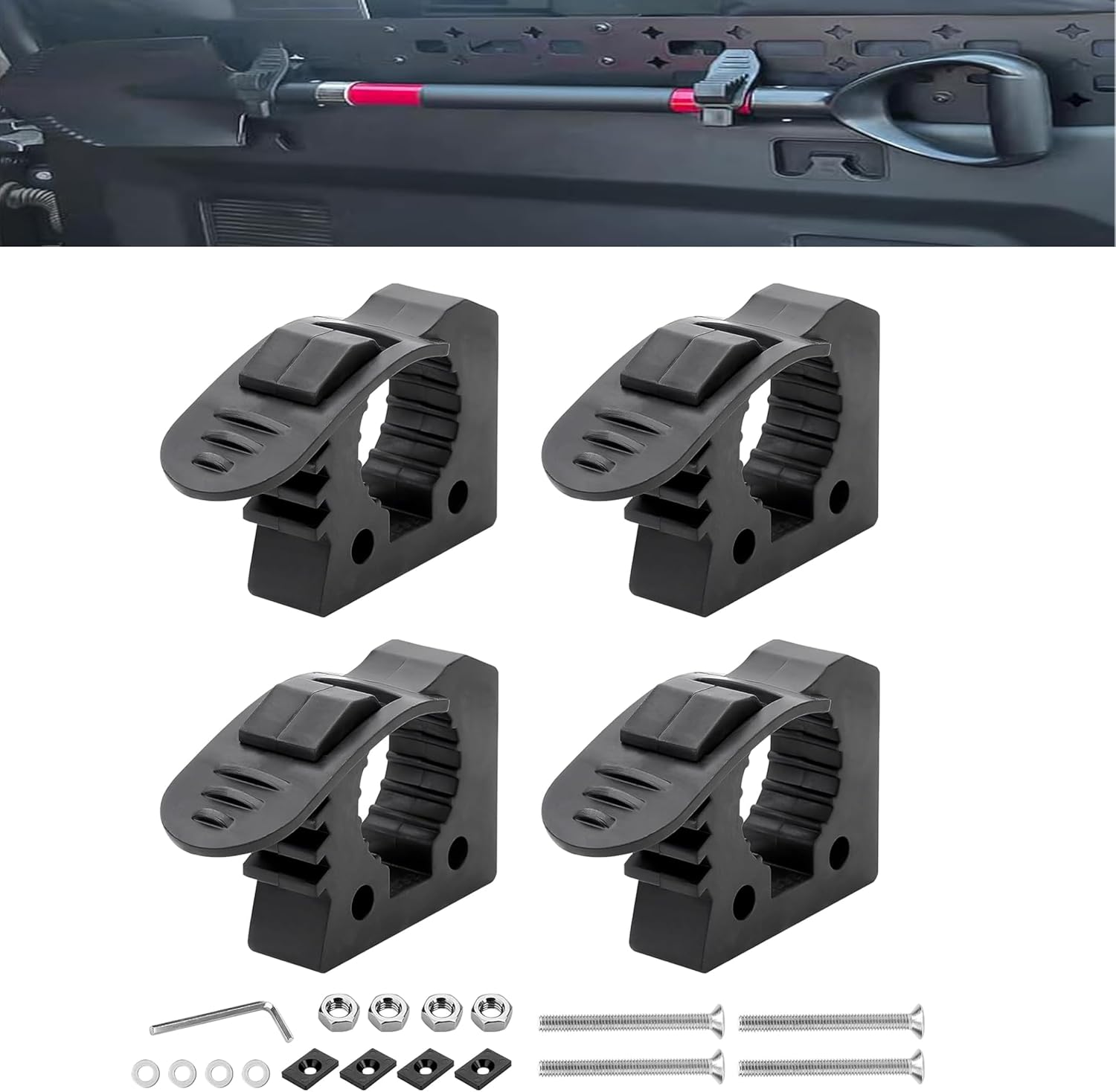 Quick Release Rubber Clamp Mount Kit, 4 Pack, 1-1/7" to 1-3/7" Diameter, for UTV ATV Truck Roof Rack, Shovel Tool Handle Holder, Offroad 4X4 Accessories image number 2
