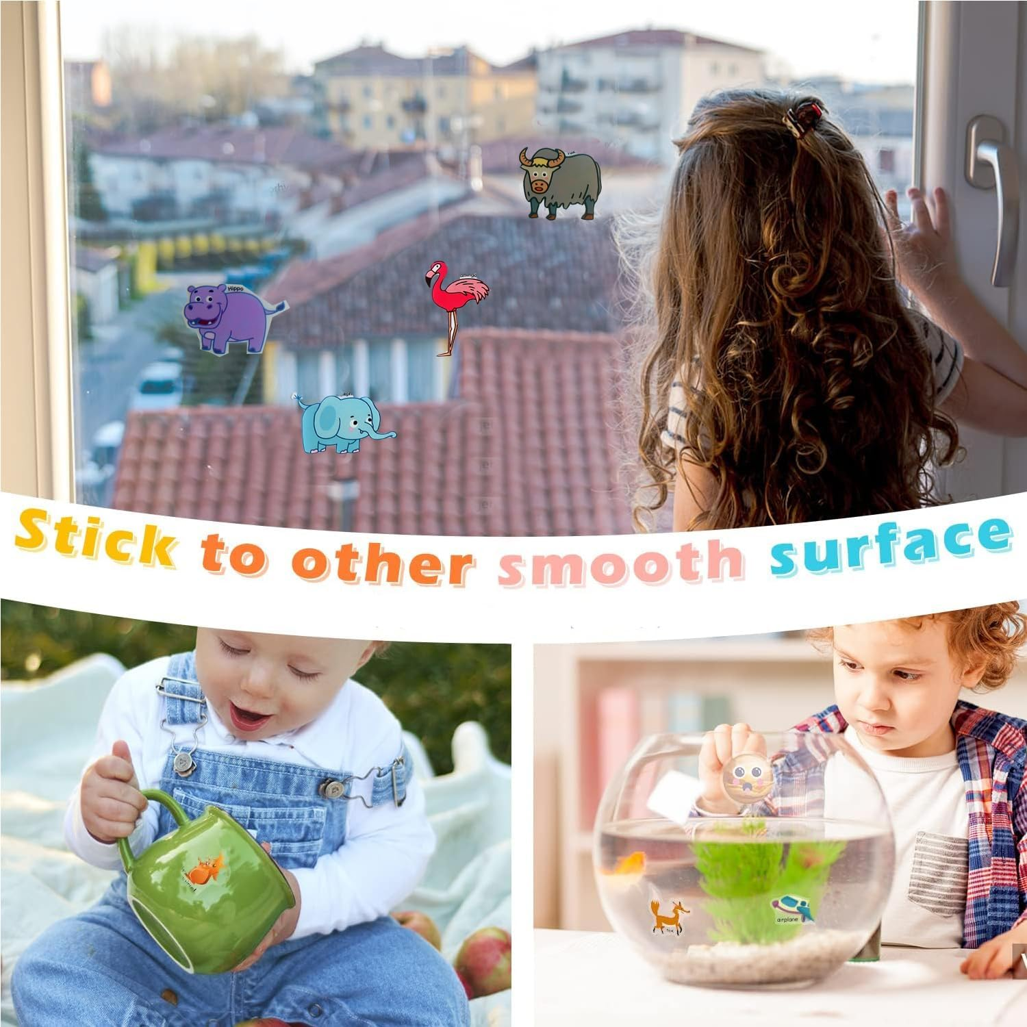 34Pcs Window Clings Stickers,Jungle Animals Gel Clings Decals for Kids Toddlers and Adults Classroom (Animal) image number 6