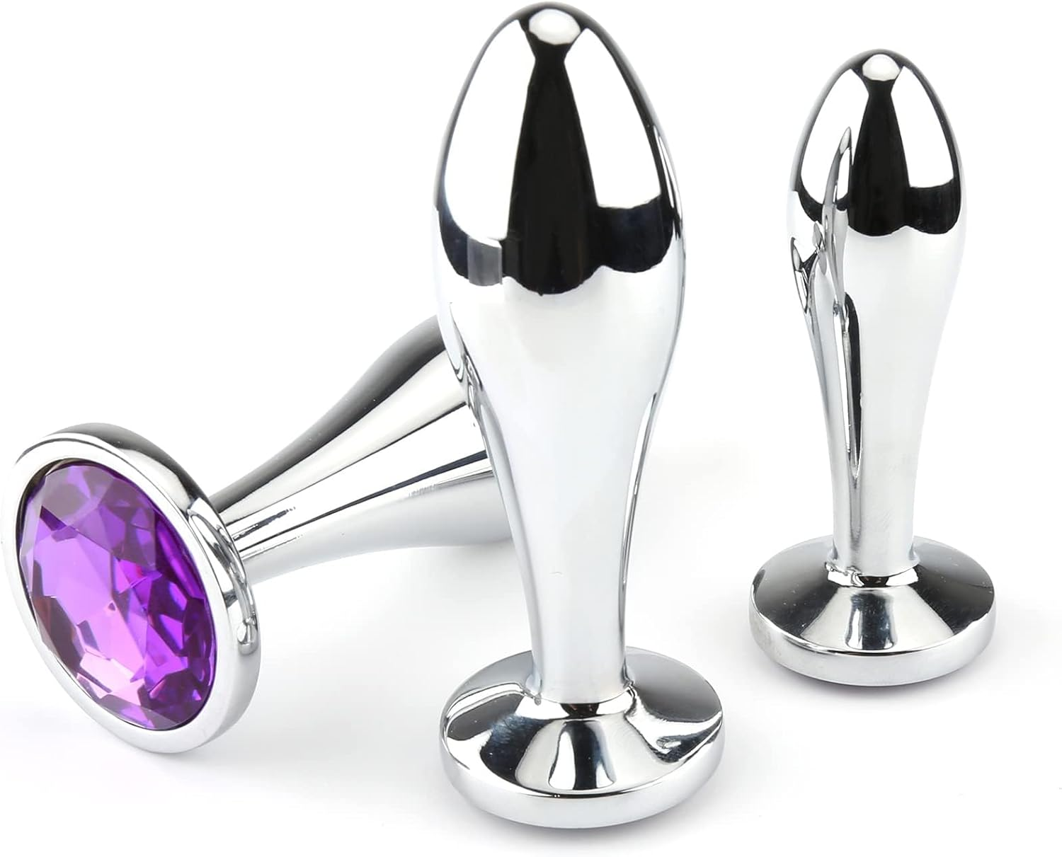 Anal Butt Plug, 3Pcs Set Safety Metal Anal Butt Plug Sex Toys with Crystal Diamond Beginner Anal Toys for Adult Unisex (Purple) image number 4