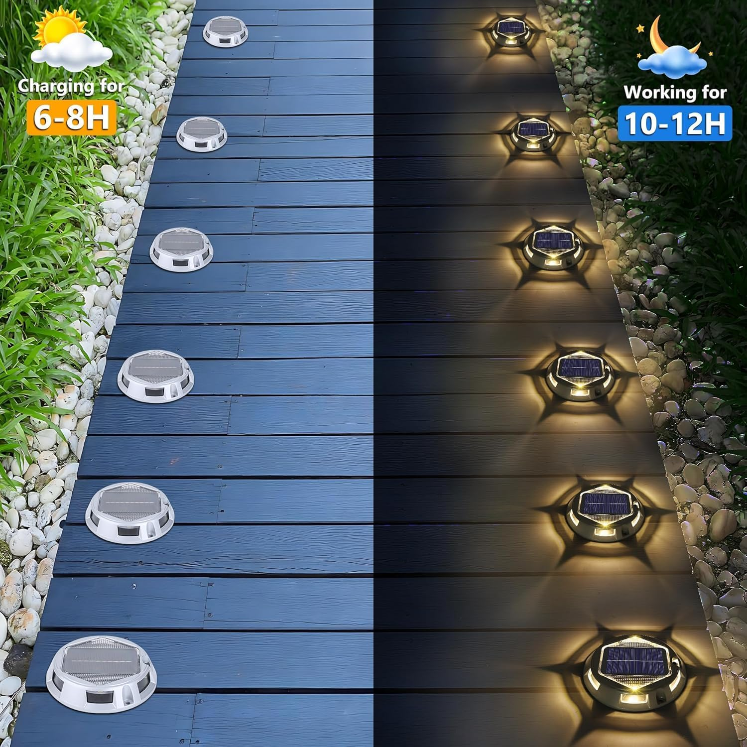 Toodour Solar Lights Outdoor, 12 Pack 9 Colors in 1 Solar Driveway Lights, IP67 Waterproof Solar Powered Deck Light, RGB Step Light for outside Garden Yard Fence Stair Sidewalk Walkway Outdoor Decor image number 1