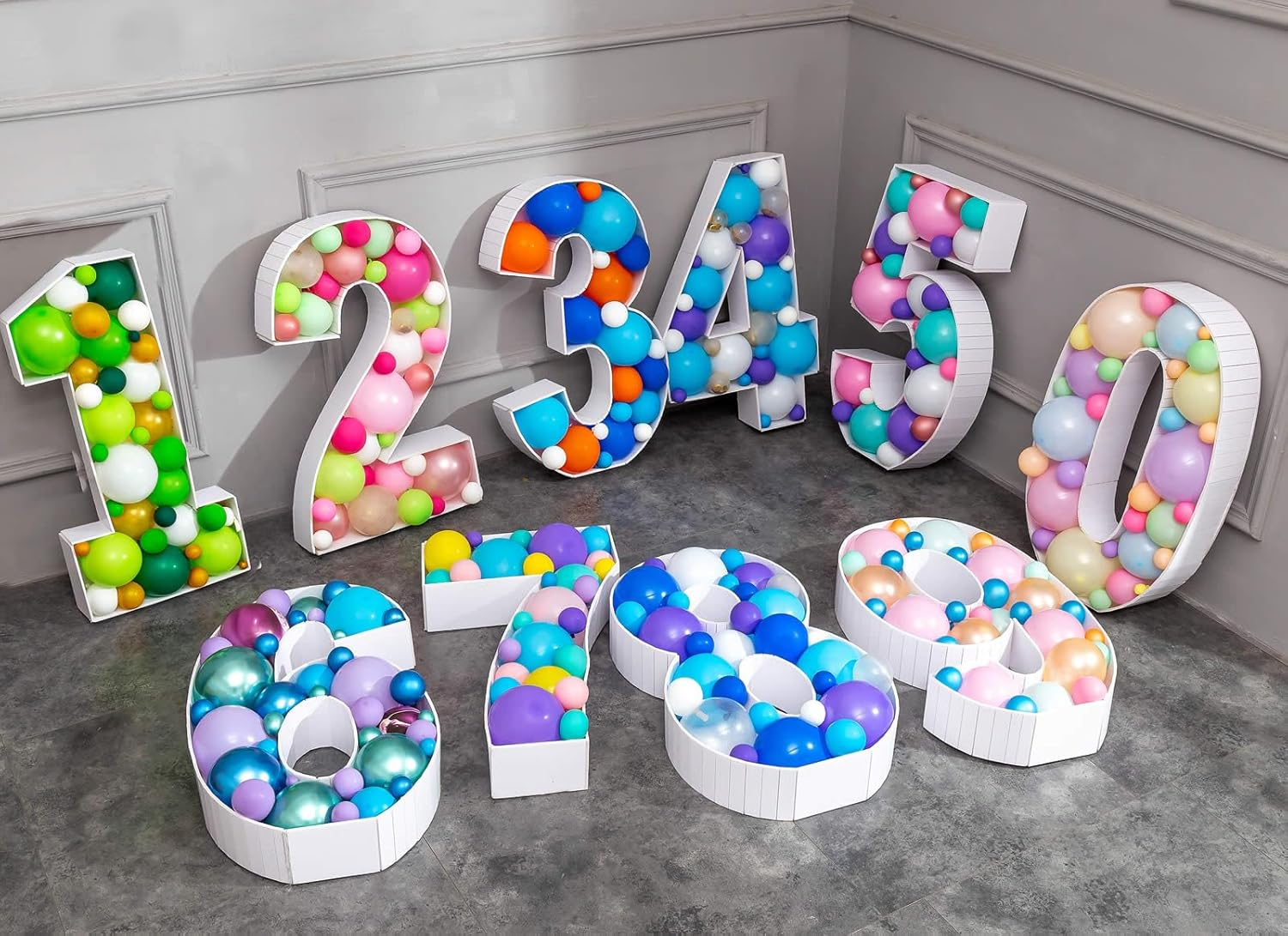 Joybox Design Mosaic Balloon Frame Light up Marquee Pre-Cut Kit Number 1 Cut-Out Extra Large Foam Board First Birthday Backdrop 1St Birthday Boy Girl Party Anniversary Decorations - Number 0 image number 6