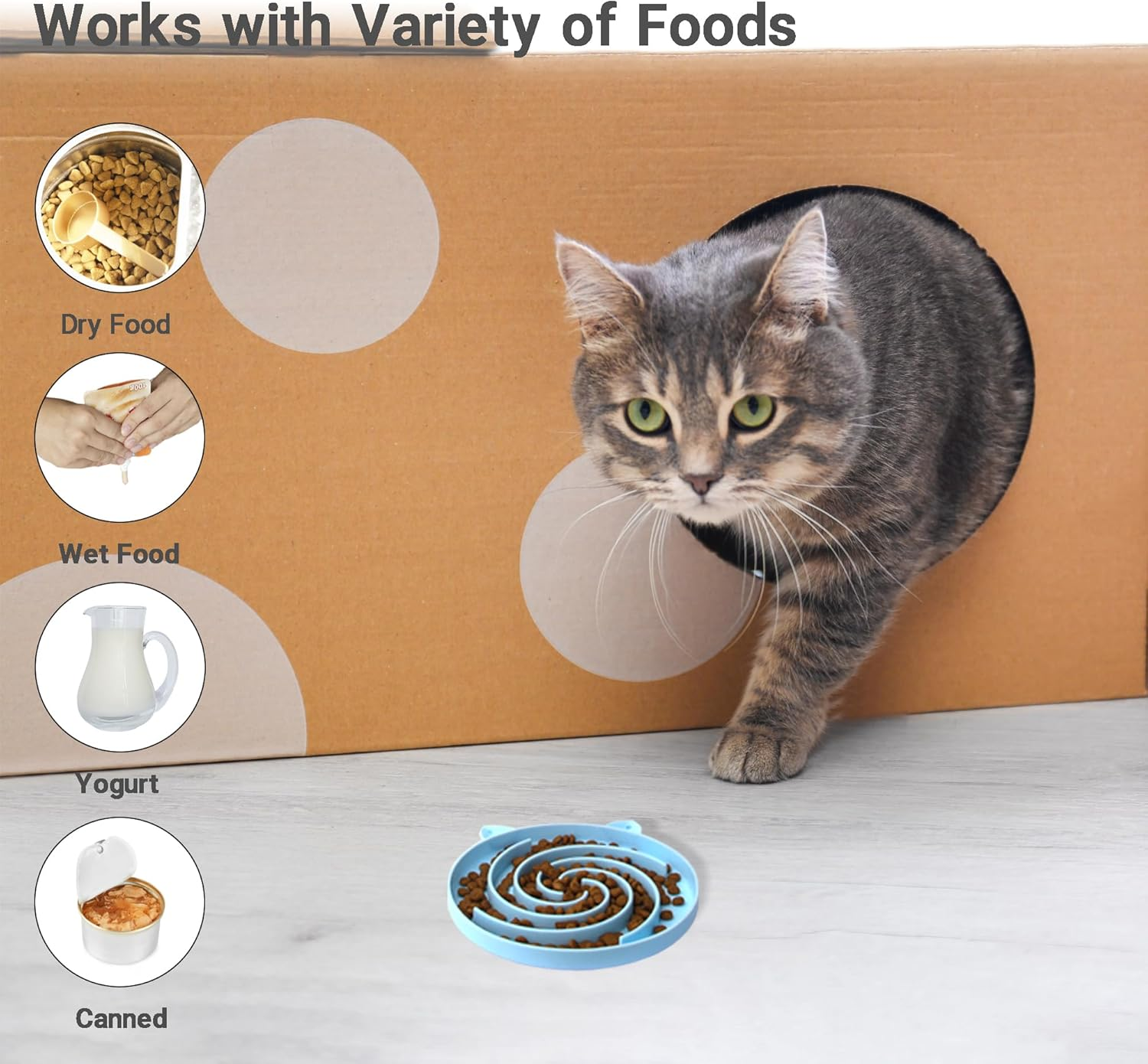 Bifeaw Slow Feeder Cat Bowl, Easy to Clean Silicone Bowl, Ideal for Dry and Wet Food (Green and Blue)