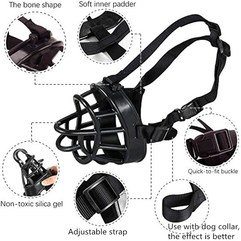Basket Dog Muzzles-Soft Adjustable Breathable Mask anti Biting Chewing Barking Training Dog Muzzle for Small Medium Large Dogs (Black, M)