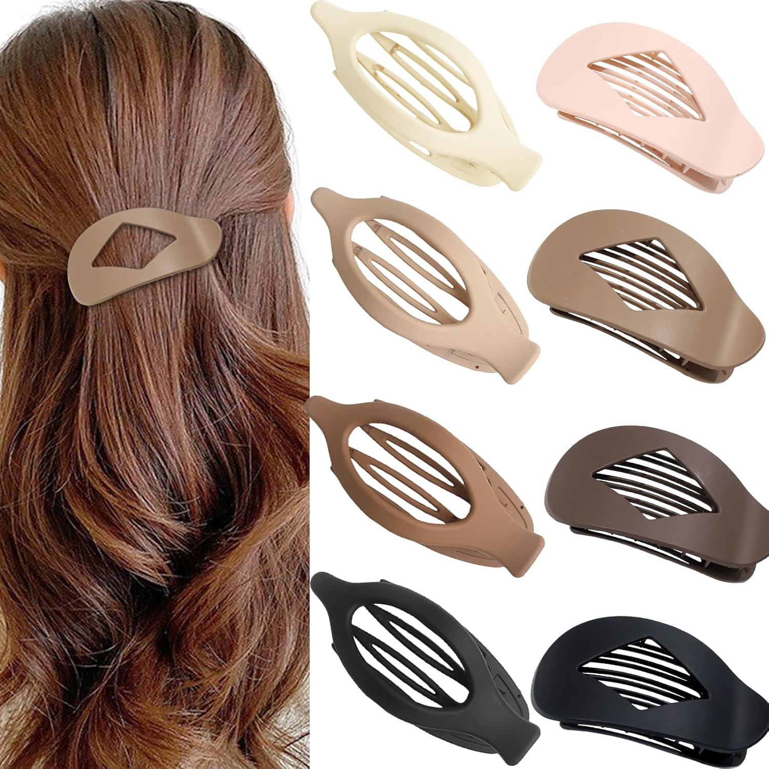 Pack of 8 Flat Hair Clips for Women - Hair Clip Flat for Thick and Thin Hair, Hair Clips Women, Matte Flat Claw Clip with Strong Hold, Ideal for Curly and Styling, for Girls Women image number 3
