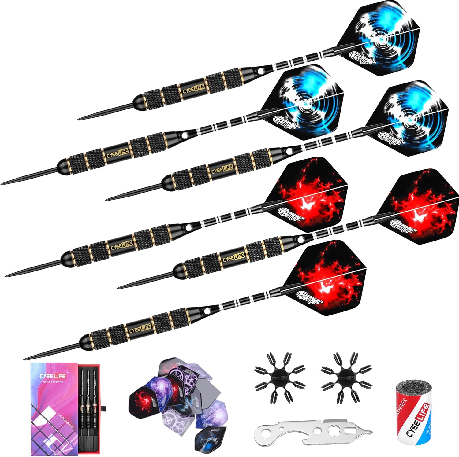 Cyeelife-Professional Steel Tip Darts 24G+Aluminium Shafts+Sharpener+Dart Tool+12 Flights image number 4