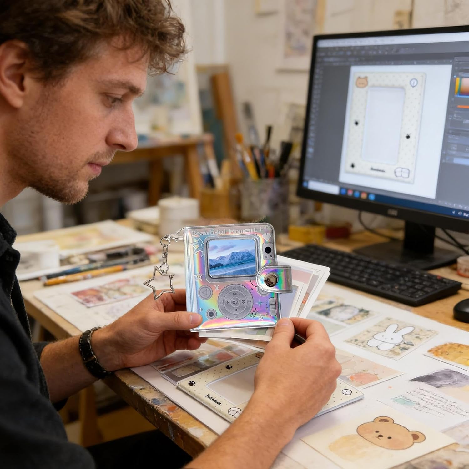 Photo Album Bag Charm - Retro Cute Double-Sided Small Keyrings | Picture Album Book - for Kids New Year Memorial Pregnancy Birth Car Christmas Growth Home Holiday Party Vacation image number 4