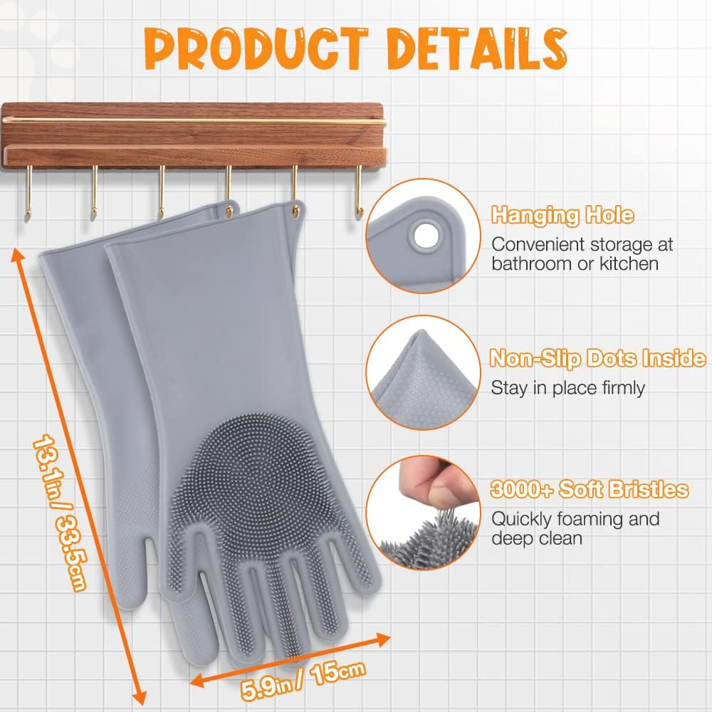 Comfpet Dog Washing Gloves for Hair Removal, Cat Grooming Gloves, Bathing and Massaging for Puppy and Kitty, Food Grade Silicone (Gray) image number 2
