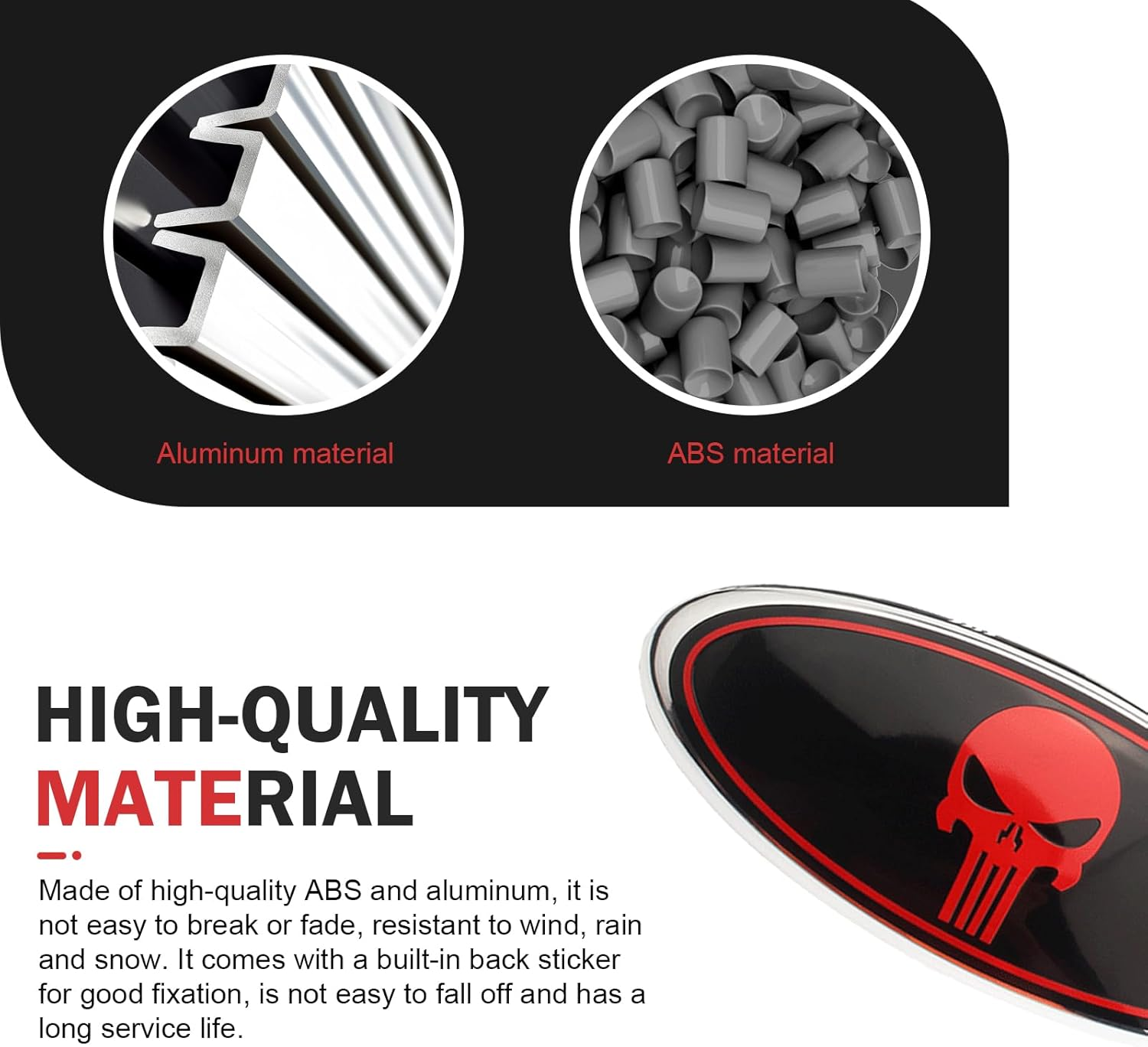 UGSHY 2 PCS Front Grille Emblem, 7" Central Mesh Cover Label, Rear Tailgate Emblem Badge Nameplate, Compatible with Ford F150 F250 F350 (Skull Red) image number 3