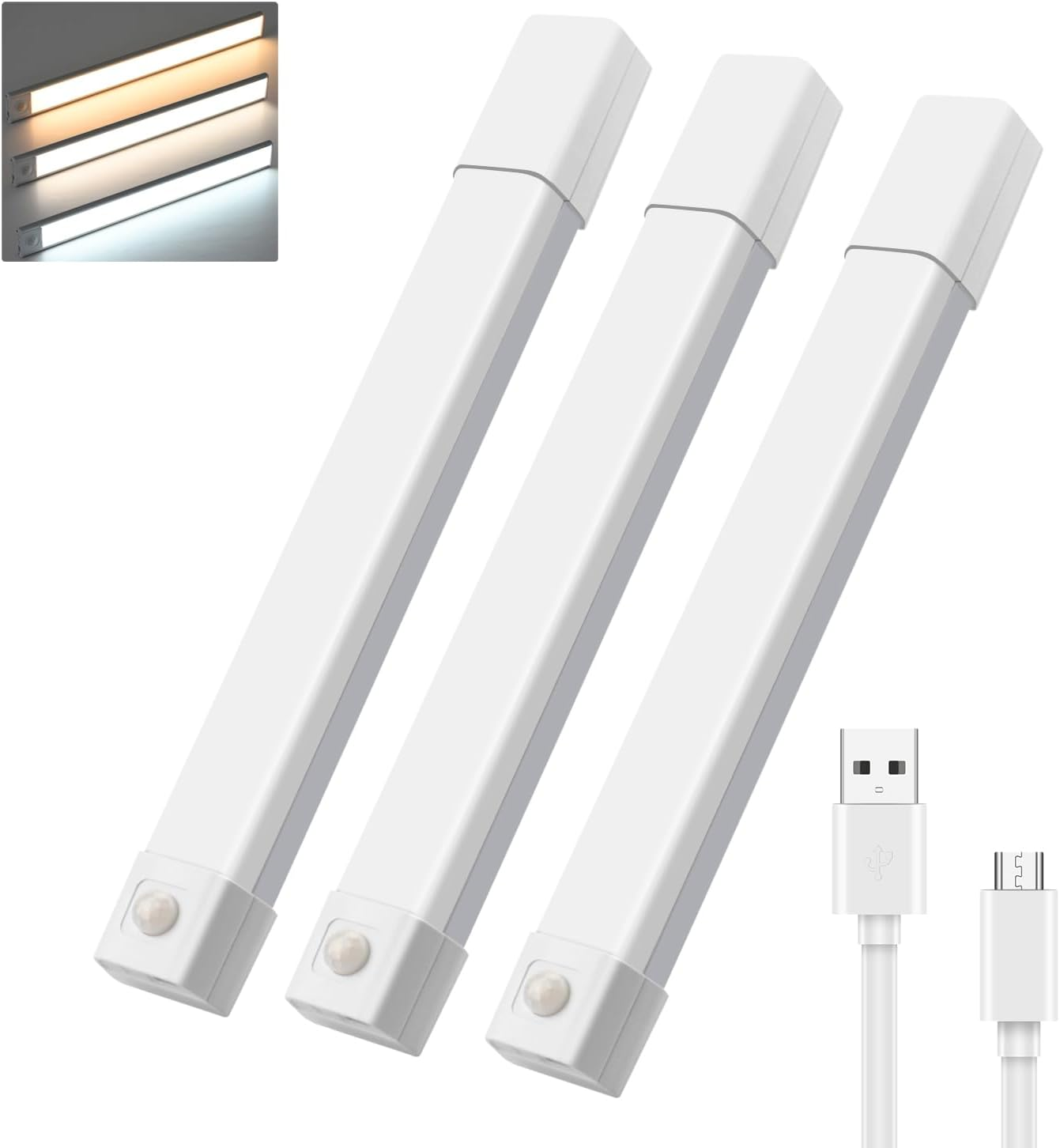 H HOME-MART under Cabinet Lights,3 Color Closet Lights,30 LED Rechargeable Closet Lights Dimmable LED Motion Sensor Light Indoor,Under Cabinet Lighting or Stairs, Kitchen, Bedroom, Wardrobe image number 5