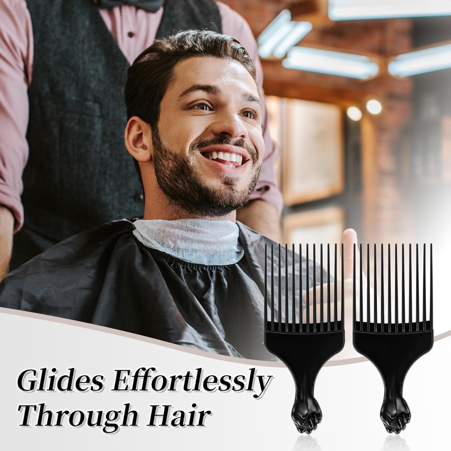 Neoreser Pack of 2 Afro Combs, Coarse Zinc Curling Comb with Handle, Salon Hairdresser Hair Care Tools for Natural Curls (Black) image number 3