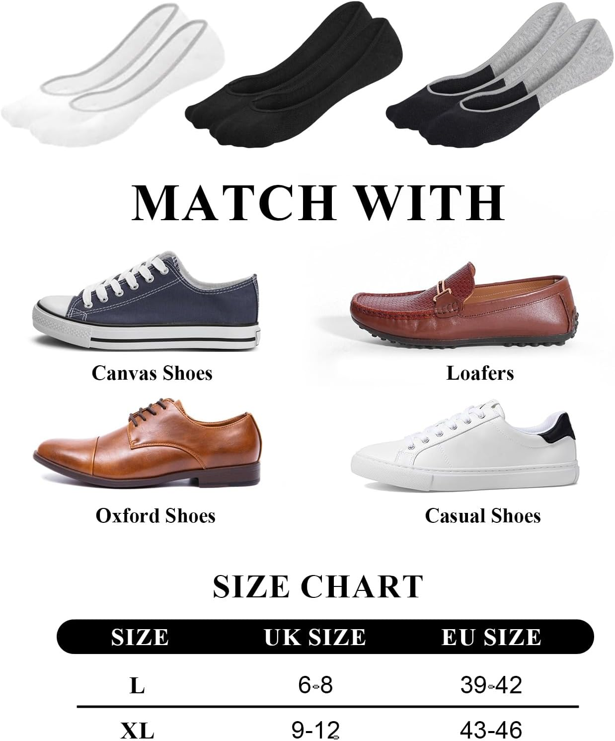 No Show Socks Mens 9-12/6-8, 6Pairs Invisible Socks Men Low Cut Liner Socks Multipack Hidden in Shoe Footsies for Loafer Summer image number 1