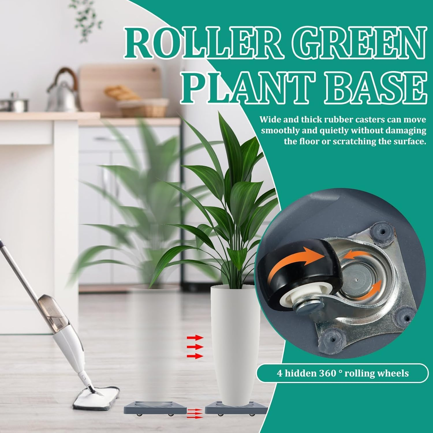 2PCS Square Plant Caddy with Hidden Wheels, Heavy Duty Plant Caddy with Wheels Plant Dolly, Pot Base for Plants Indoor Outdoor, Gray,Rolling Plant Stand with Wheels,Plant Pot Trolley, 9.96 Inches image number 4