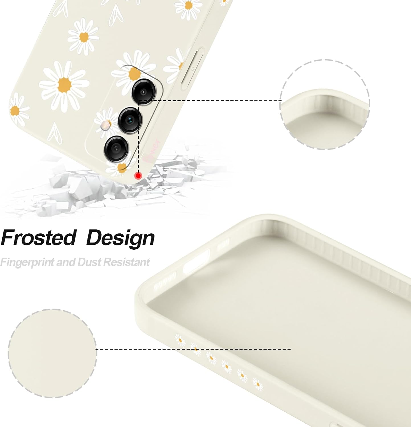 Yoedge Mobile Phone Case for Samsung Galaxy A55 5G Case, Aesthetic Flowers Daisy Heart Pattern Cute Design Girls Women Cover, Silicone Shockproof Case Scratch-Resistant Protective Case for Samsung A55 image number 1