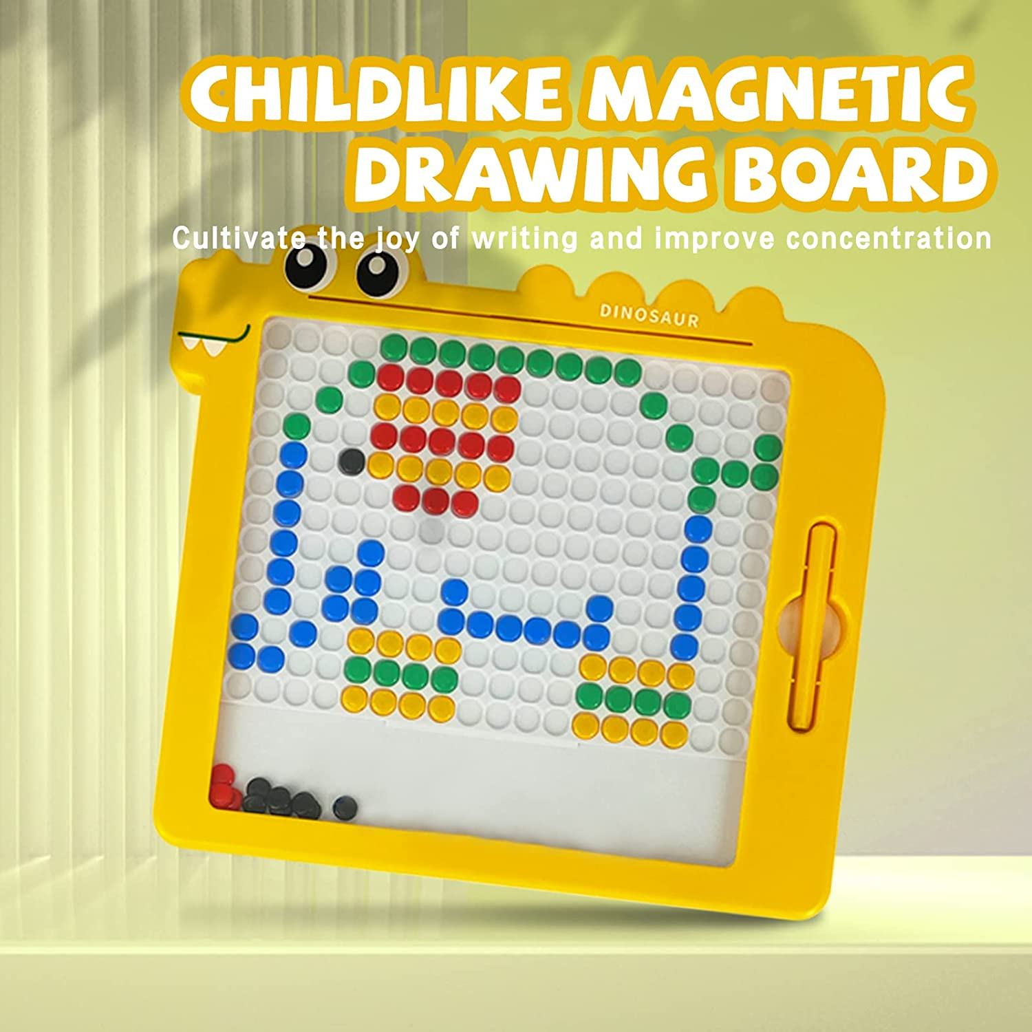 Magnetic Drawing Board Games, Montessori Toys Doodle Pad for Preschool Kids, Toddler Magnetic Pen Early Learning Set (Yellow) image number 2