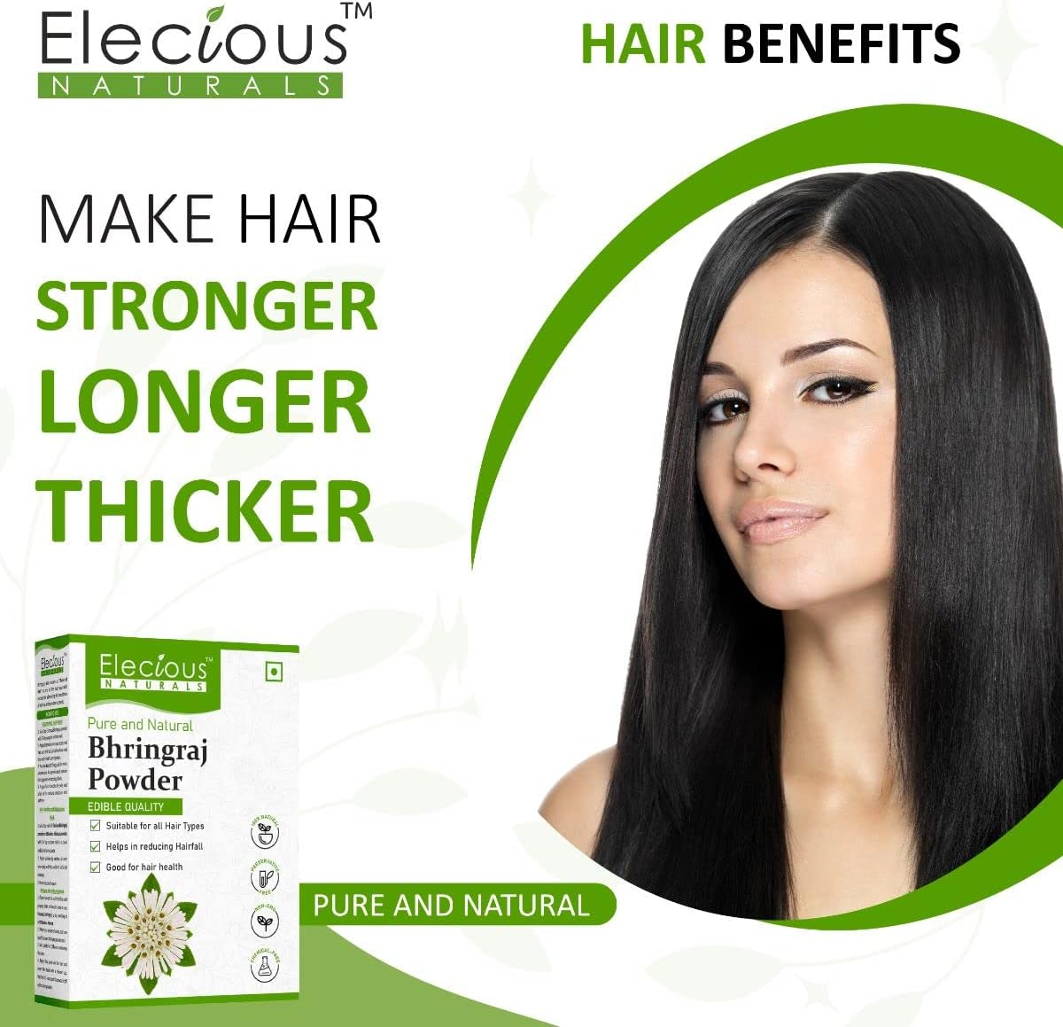 Elecious Bhringraj Powder for Hair Growth (200 Grams) | Edible | Good for Hair Pack, Hair Oil and Oral Consumption | Preservative Free