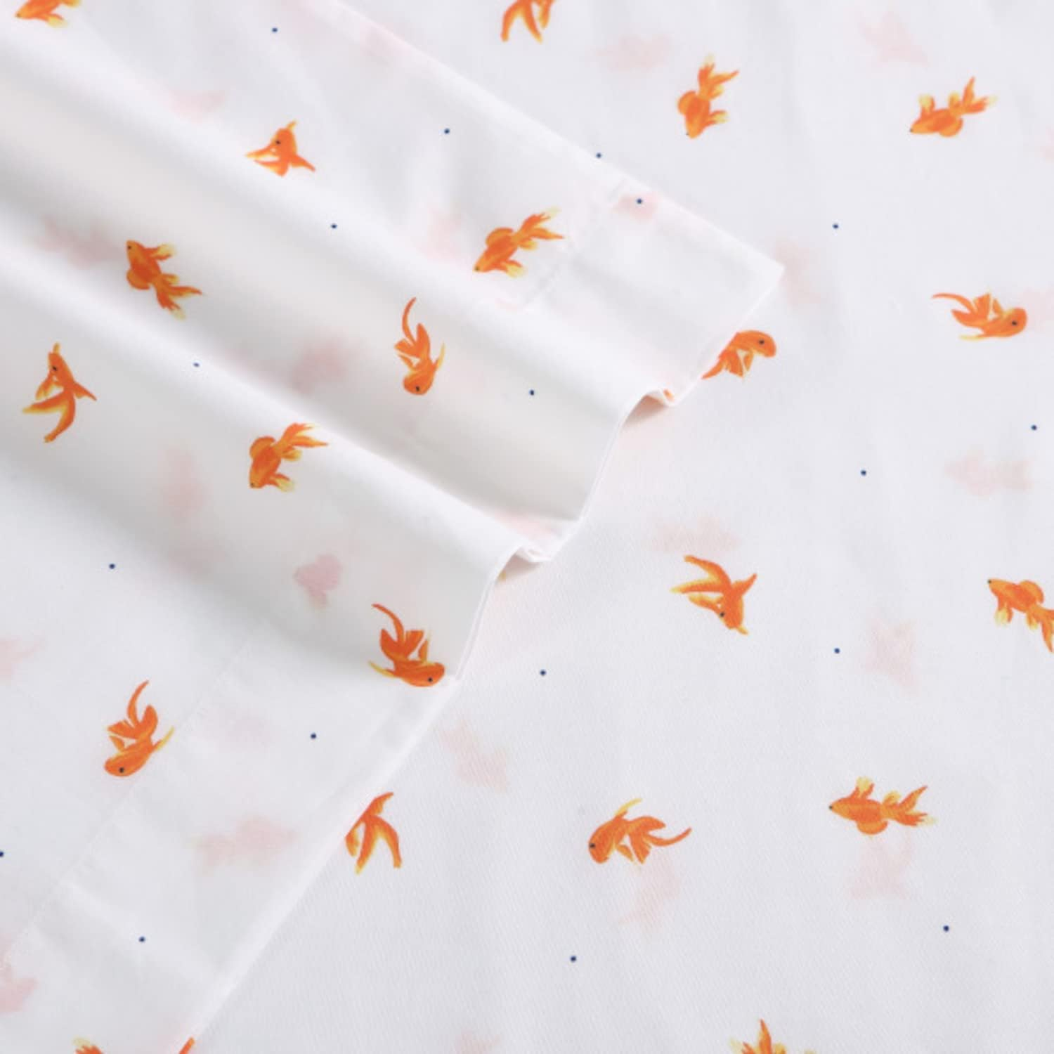 Poppy & Fritz - Twin Sheets, Cotton Percale Bedding Set, Crisp & Cool, Ideal Bedding Set (Goldfish, Twin)